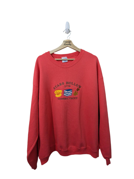 XXL Retro Style Coral - Pink Reworked Sweatshirt - Stars Hollow - Gilmore Girls Autumnal Design - Luke's Diner Inspiration