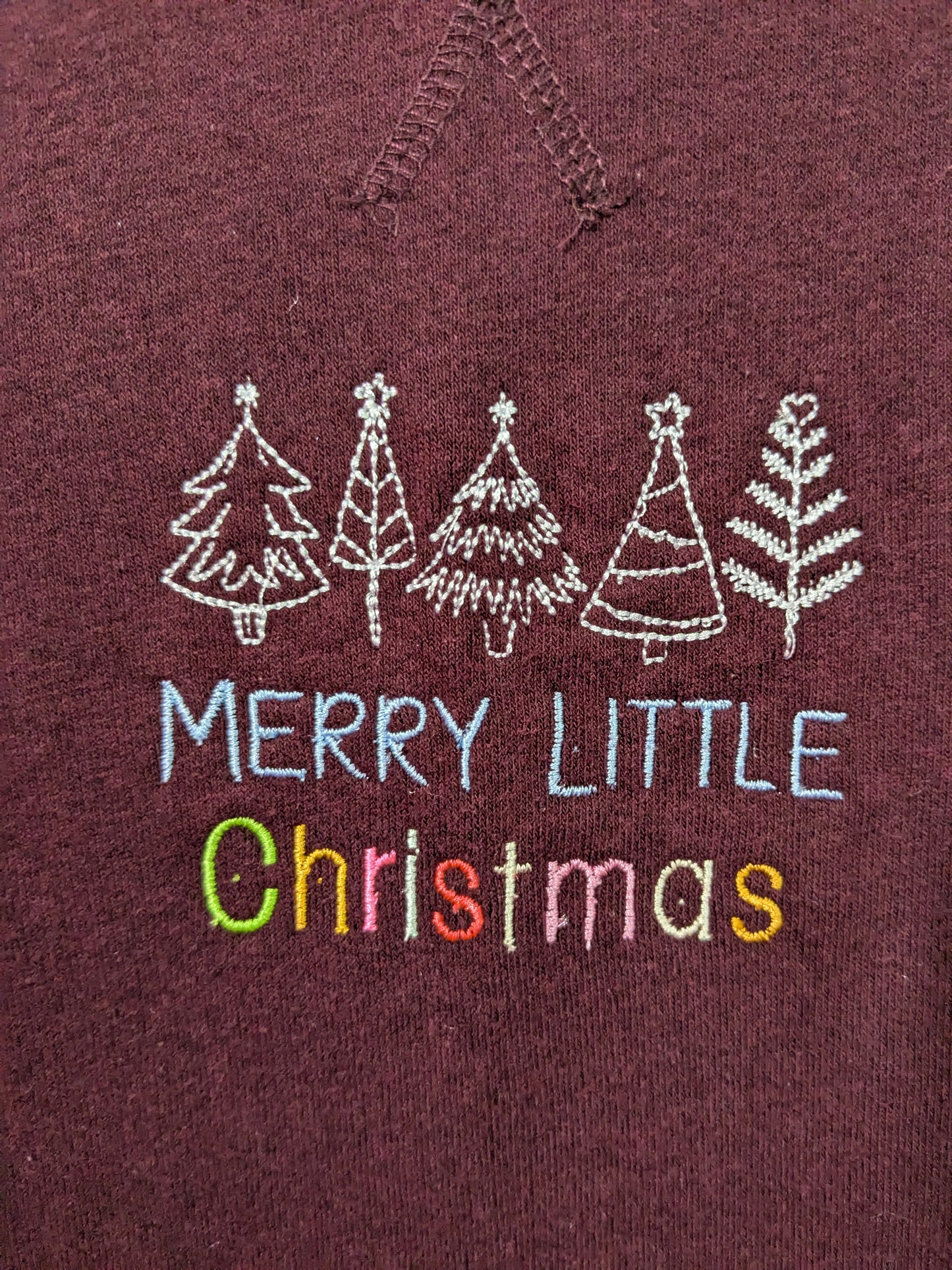 Merry Little Christmas Embroidered Christmas Jumpers - Detailed Christmas Tree Illustration - Eco Reworked Christmas Jumpers