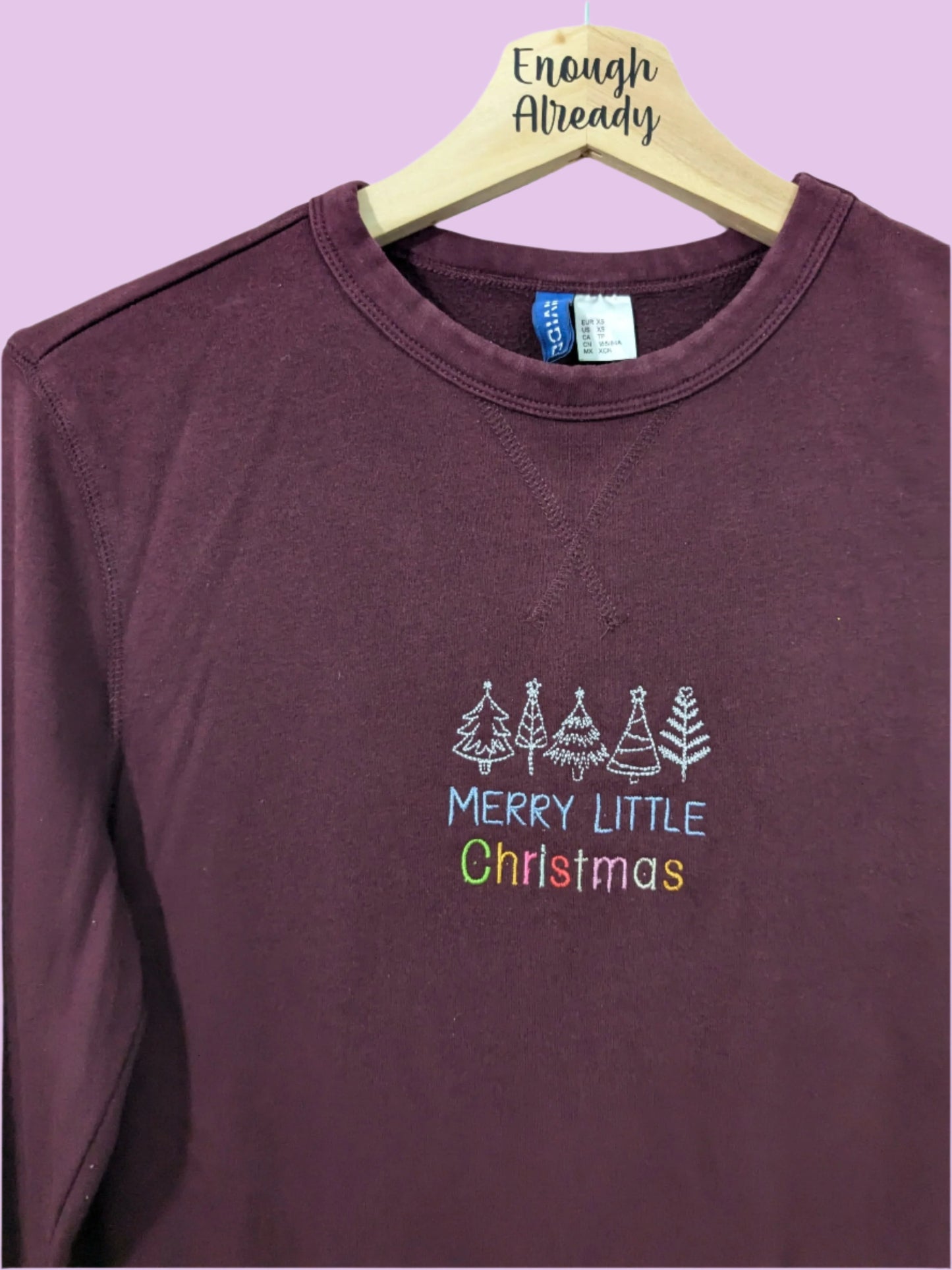 Merry Little Christmas Embroidered Christmas Jumpers - Detailed Christmas Tree Illustration - Eco Reworked Christmas Jumpers