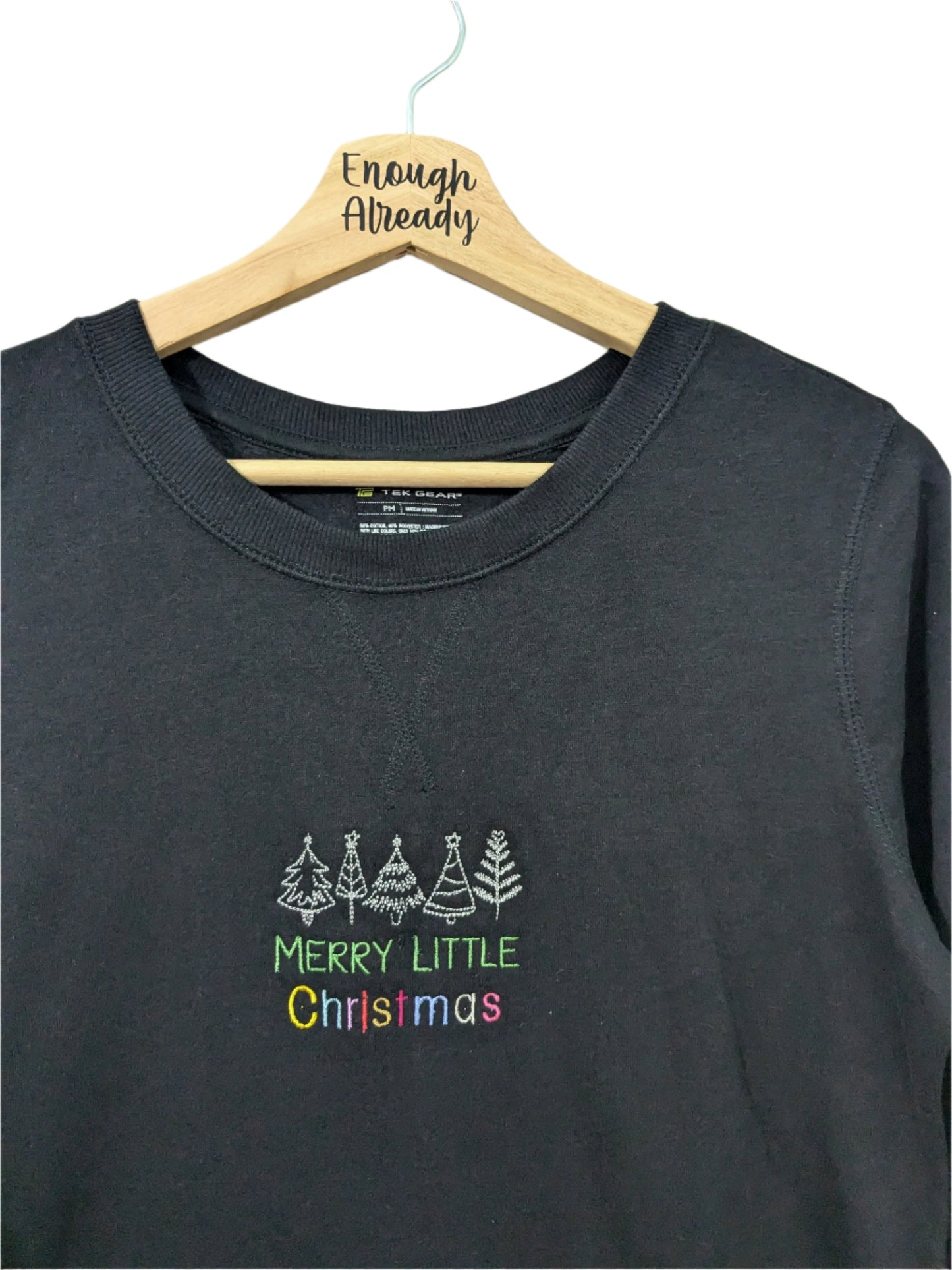 Merry Little Christmas Embroidered Christmas Jumpers - Detailed Christmas Tree Illustration - Eco Reworked Christmas Jumpers