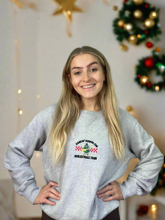 Rockin Around the Christmas Tree - Embroidered Reworked Sweatshirts - Eco Christmas Jumpers