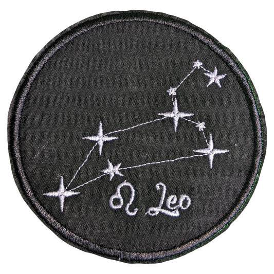 Leo Star Sign Recycled Denim Sew On Patch: Embroidered Constellations