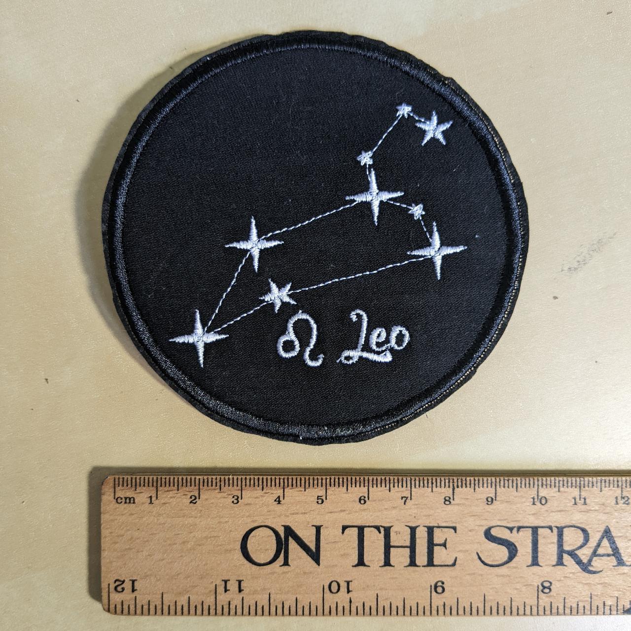 Leo Star Sign Recycled Denim Sew On Patch: Embroidered Constellations