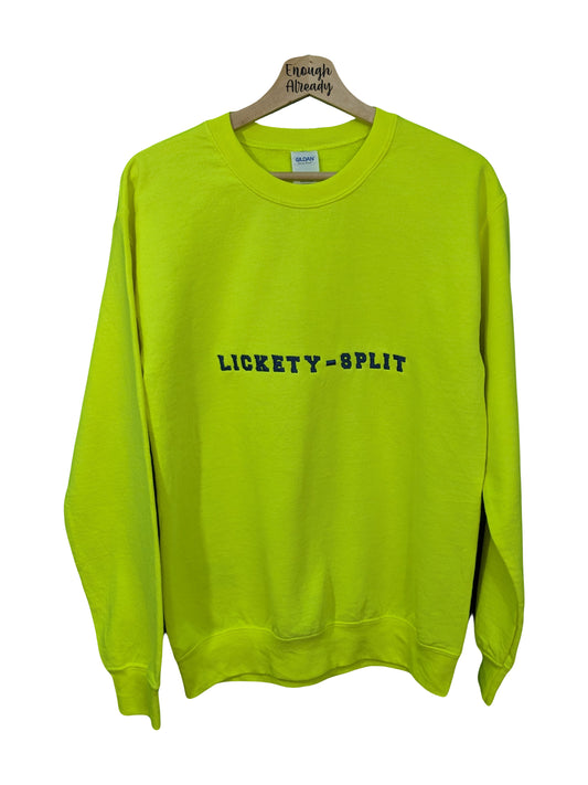 Size Small Neon / Highlighter Yellow Sweatshirt with Embroidered Lickety-Split Design