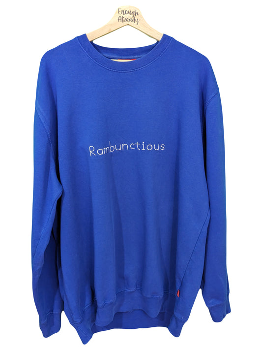 Size XXL Blue Reworked Sweatshirt Embroidered Rambunctious Design - Ridiculous English Words Collection