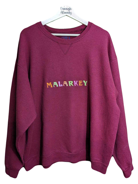 XL Reworked Red Sweatshirt - Embroidered Rainbow Malarkey Funky Design - Bookish Clothing