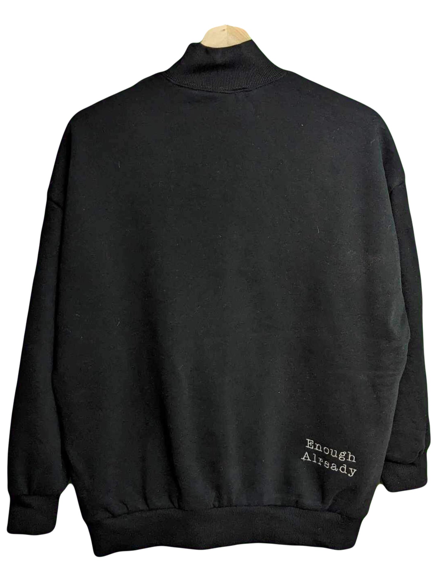 XS Black High Neck Reworked Sweatshirt - Embroidered No Coward Soul Is Mine - Emily Bronte Gothic Literature Quote