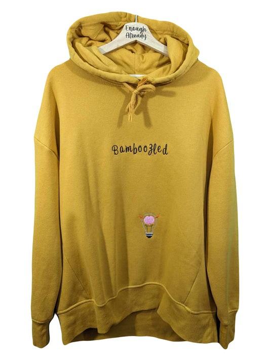 Size 14 Mustard Hoodie - Embroidered Bamboozled - Ridiculous British Words  - Visible Mending - Brain Illustration