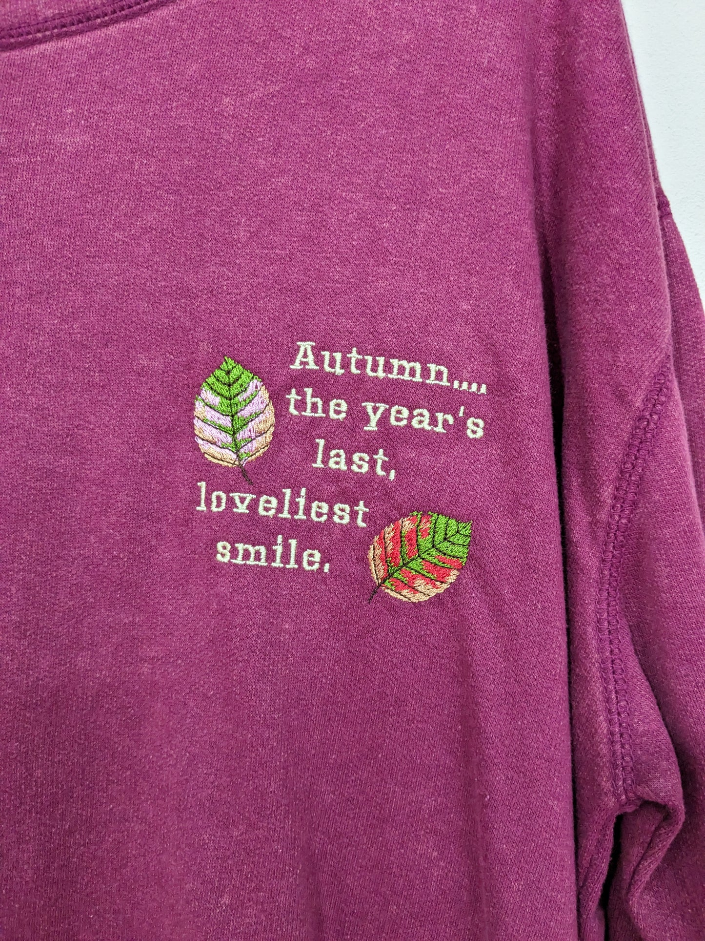 Size XL Burgundy Tunic / Longline Sweatshirt - Autumnal Bookish Quote - Leaf Illustration