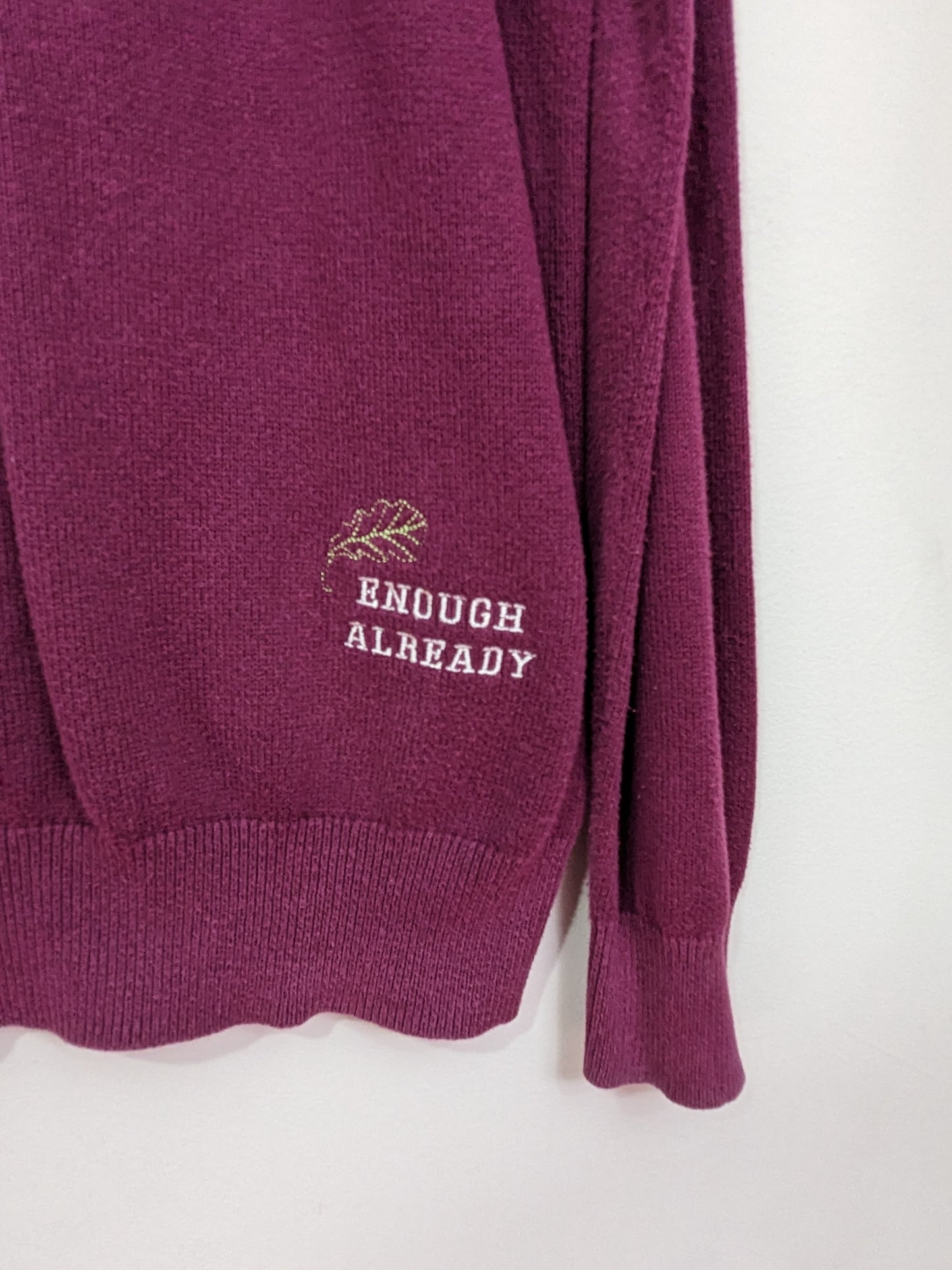 Size Men's XL Purple Knitted 1/4 Zip Reworked Sweatshirt - Embroidered Autumnal William Wordsworth Quote and Design