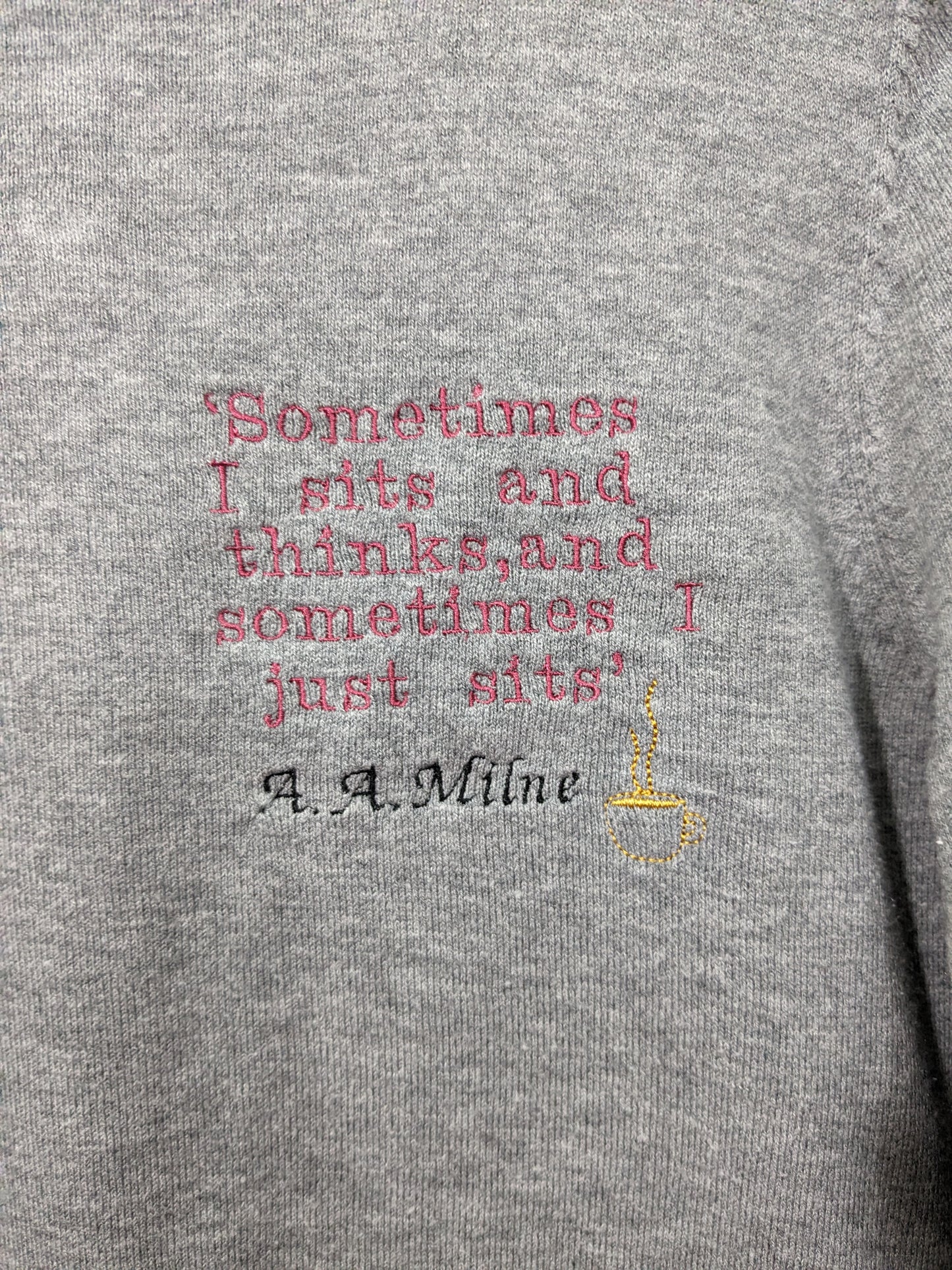 8-10 Upcycled Loungewear / Embroidered Pyjama Set - A. A. Milne - Winnie the Pooh Quote - Sustainable Comfy Clothes