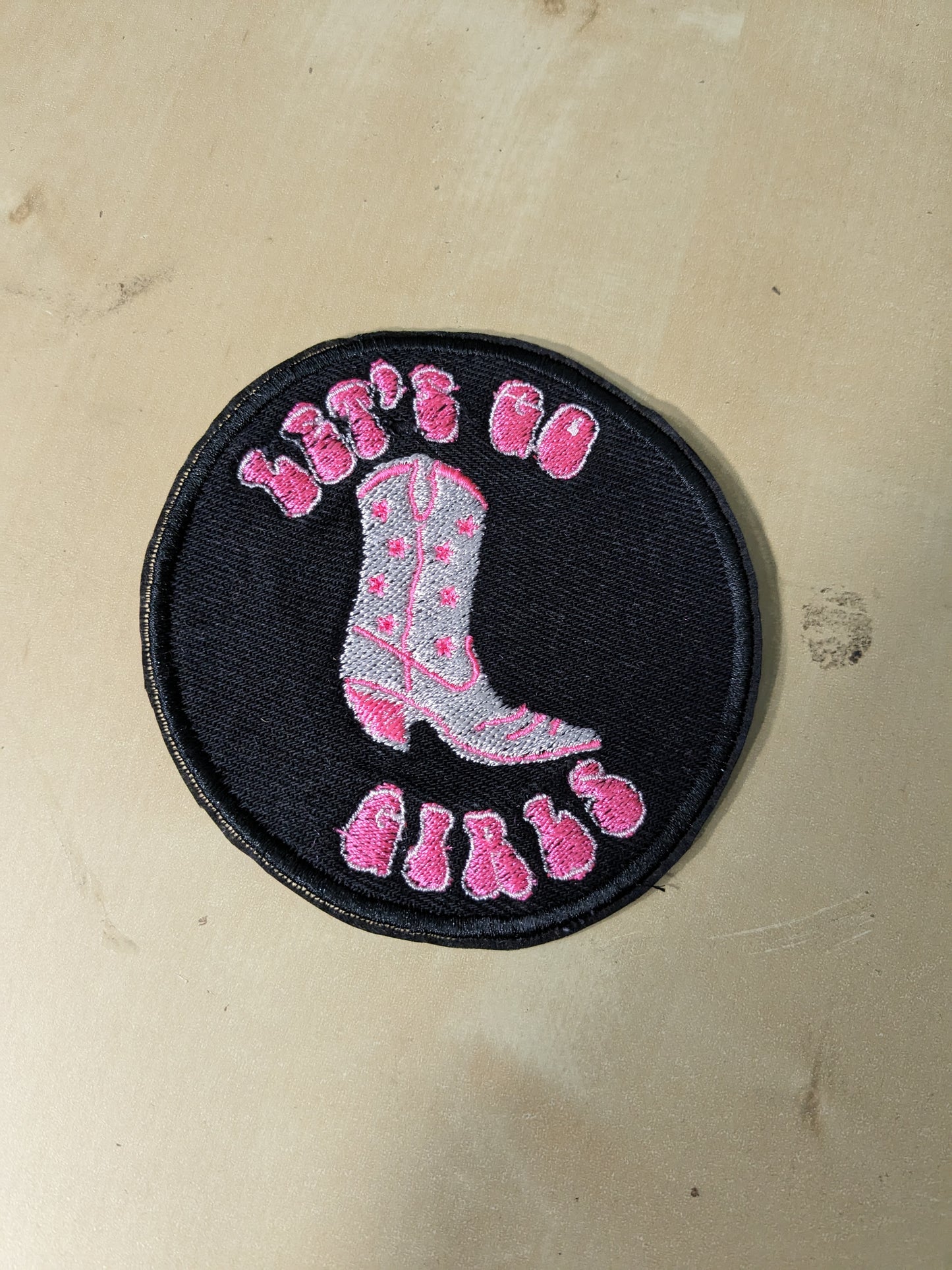 Let's Go Girls - Cowgirl Western Inspired Recycled Denim Sew On Patch - Classic Black and Pink with Cowboy Boot Detail