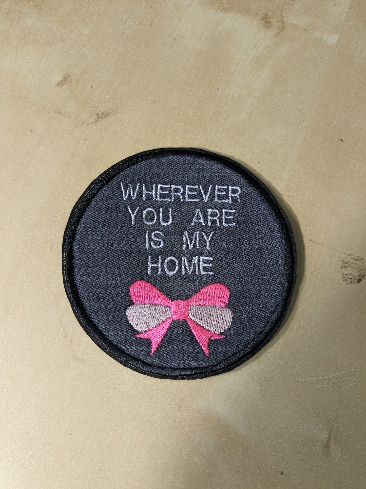 Jane Eyre Recycled Denim Sew On Patch -  Wherever You Are is my Home - Cute Bow Detail