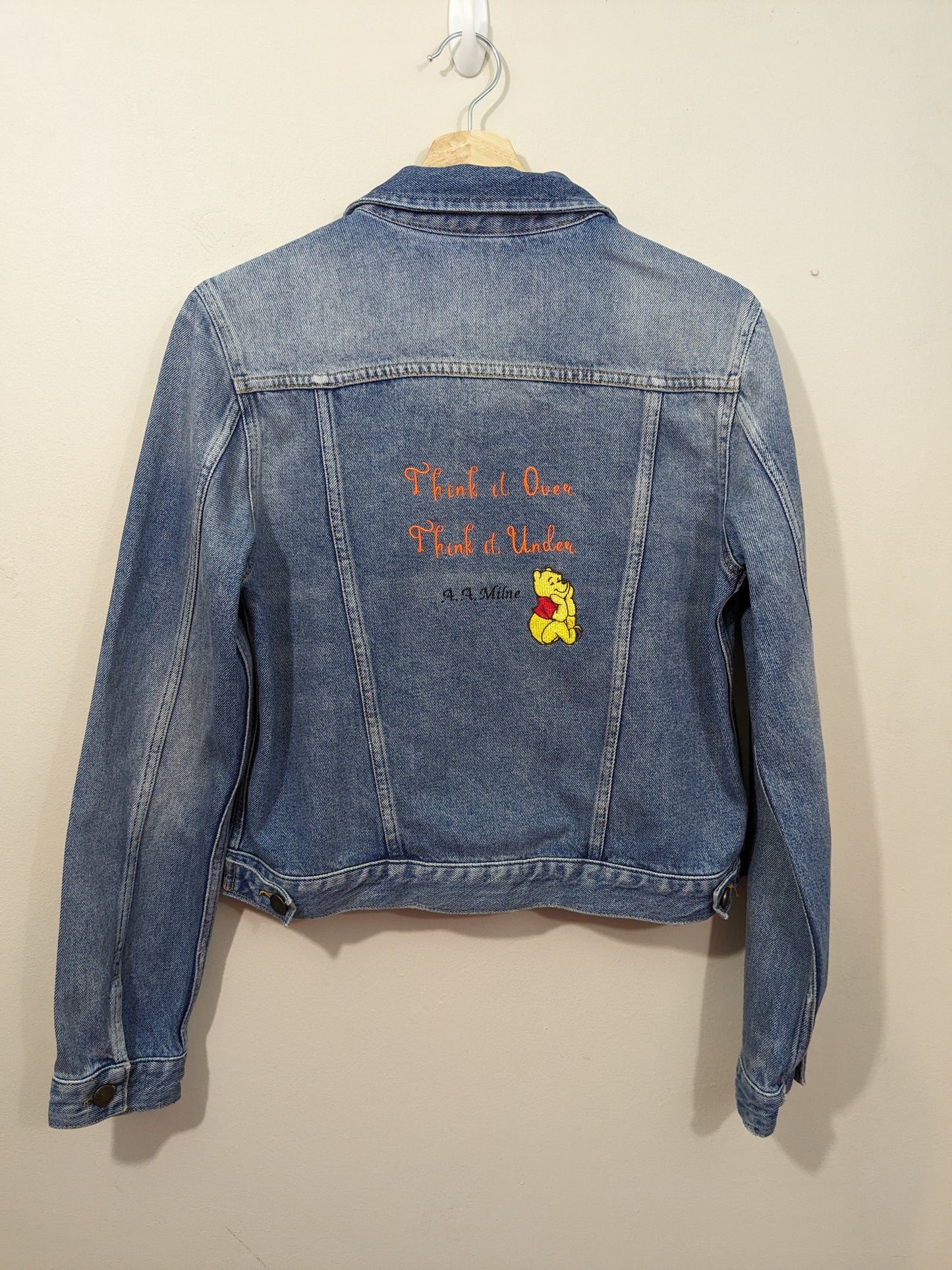 Women's Large Classic Denim Jacket - Embroidered Winnie the Pooh Design - A. A. Milne Bookish