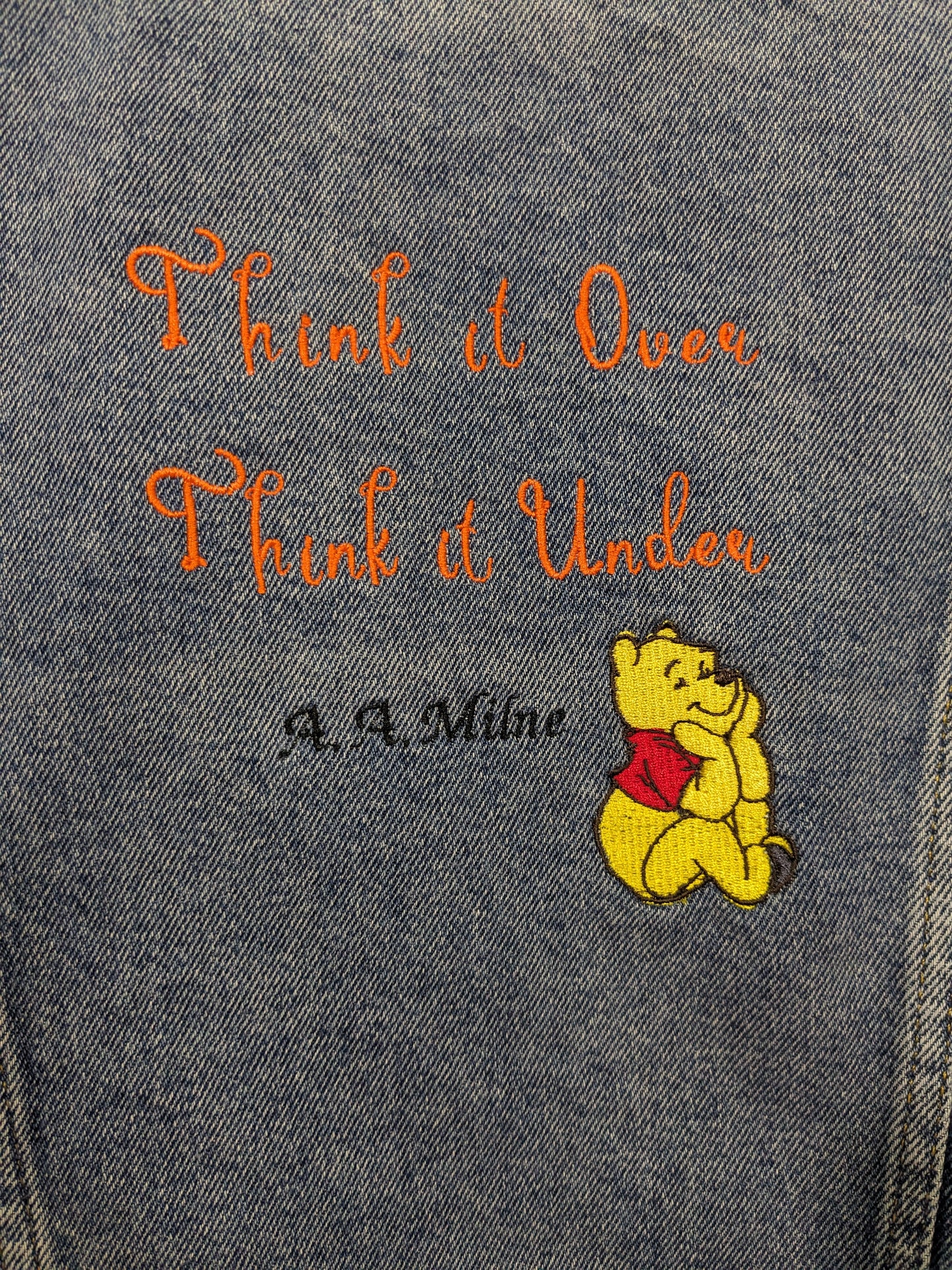 Women's Large Classic Denim Jacket - Embroidered Winnie the Pooh Design - A. A. Milne Bookish