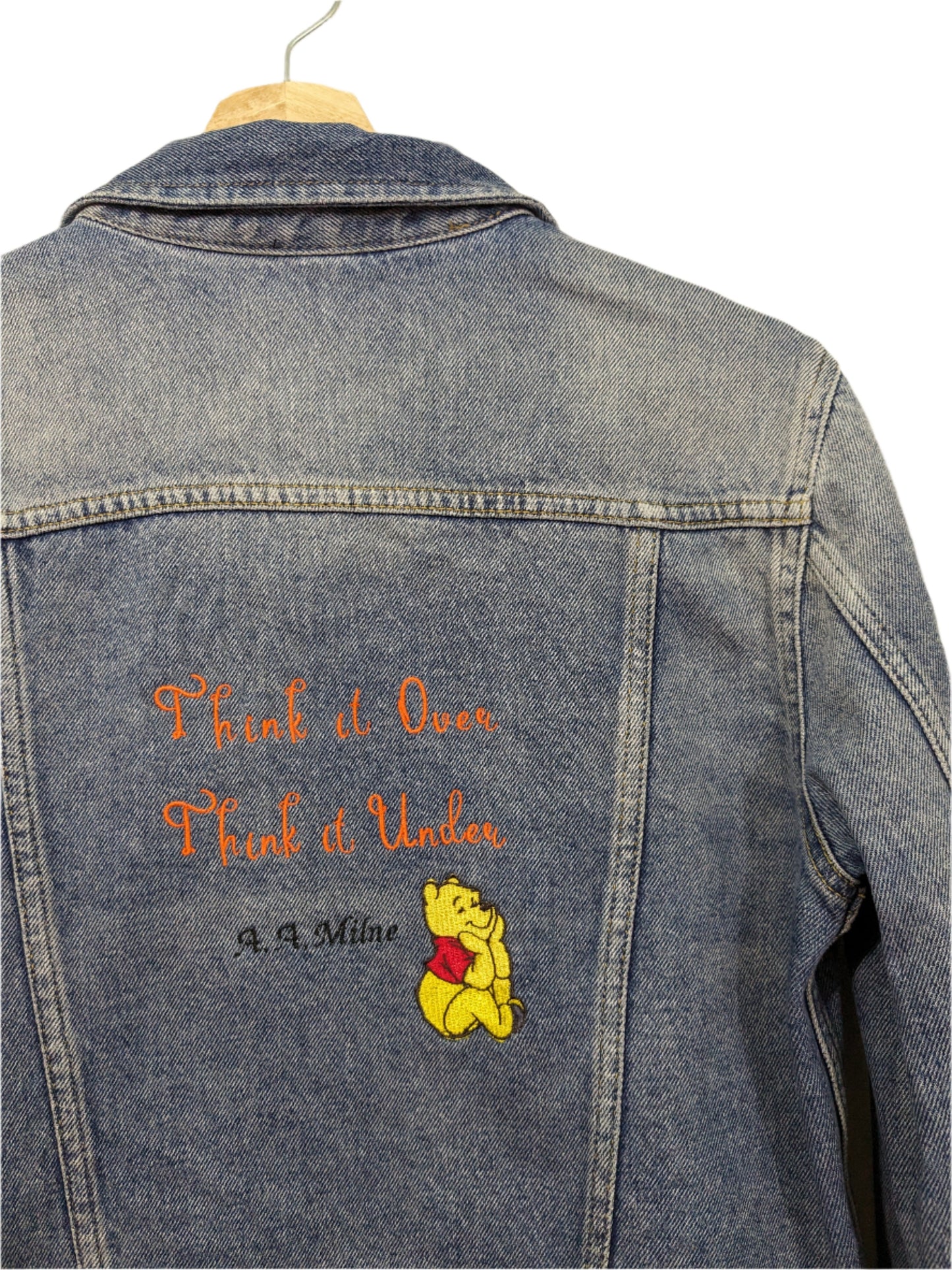 Women's Large Classic Denim Jacket - Embroidered Winnie the Pooh Design - A. A. Milne Bookish