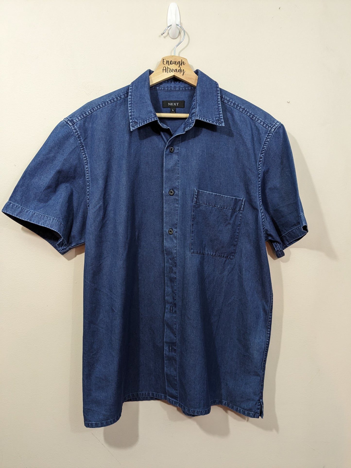 Large Deep Blue Reworked/ Embroidered Denim Short Sleeve Shirt - Rainbow Gobbledygook Design