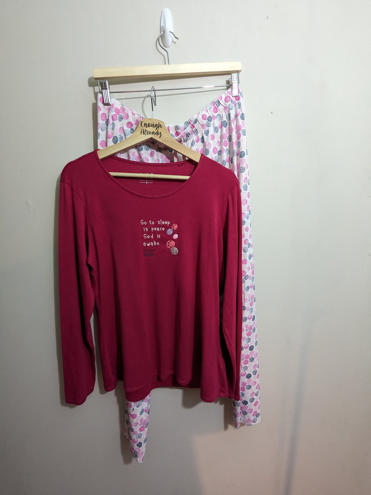Size 14-16 Victor Hugo Reworked and Embroidered Pyjama Set - Polka Dot and Smiley Face Detail