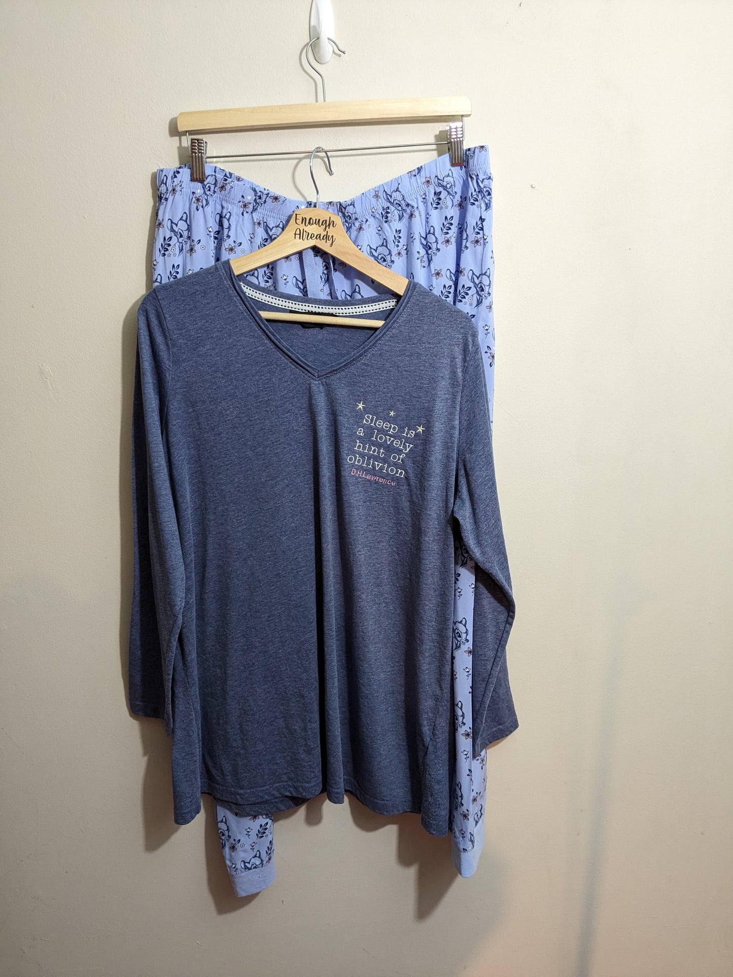Size 20 Reworked Pyjama Set - Blue Tonal - D. H. Lawrence Bookish Design -