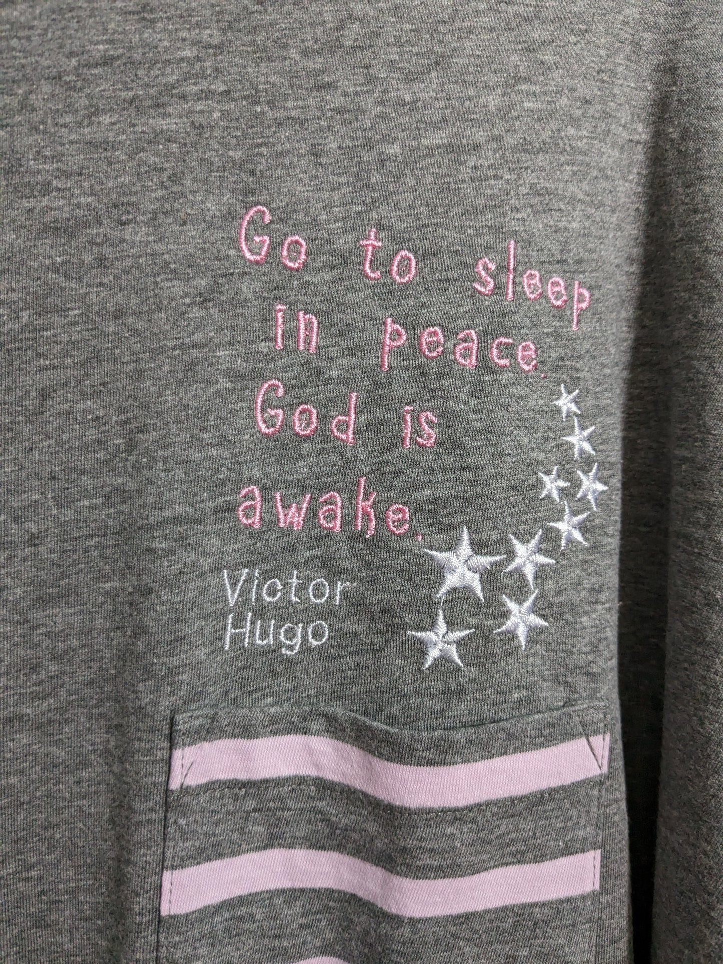 Size 20/22 Grey Star Reclaimed Embroidered Pyjama Two Piece Set - Victor Hugo Les Misérables Thoughtful Design