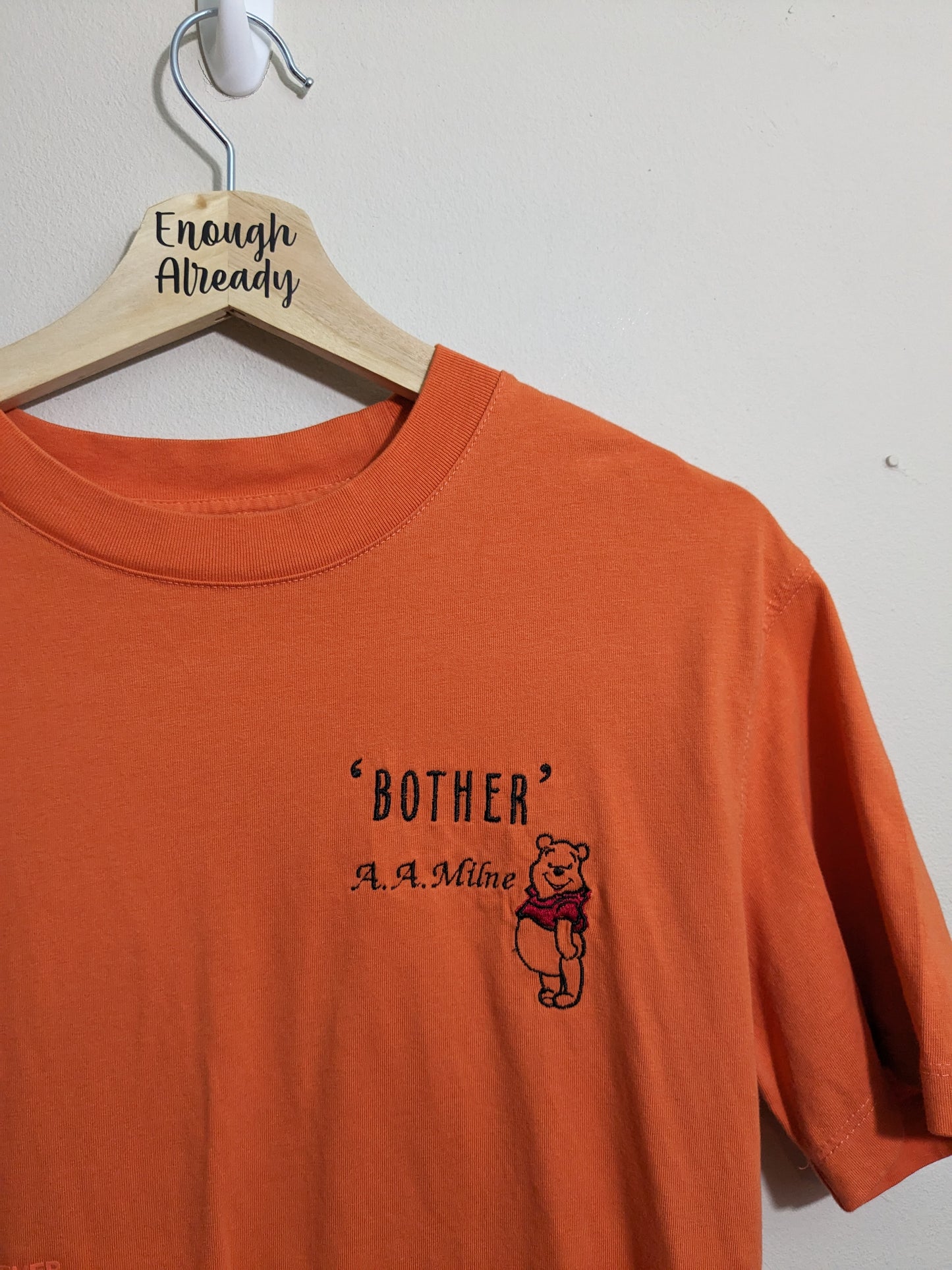 Size Small Orange and Classic Red Check Pyjama Set - Embroidered Winnie The Pooh 'Bother' Design - A. A. Milne Quote