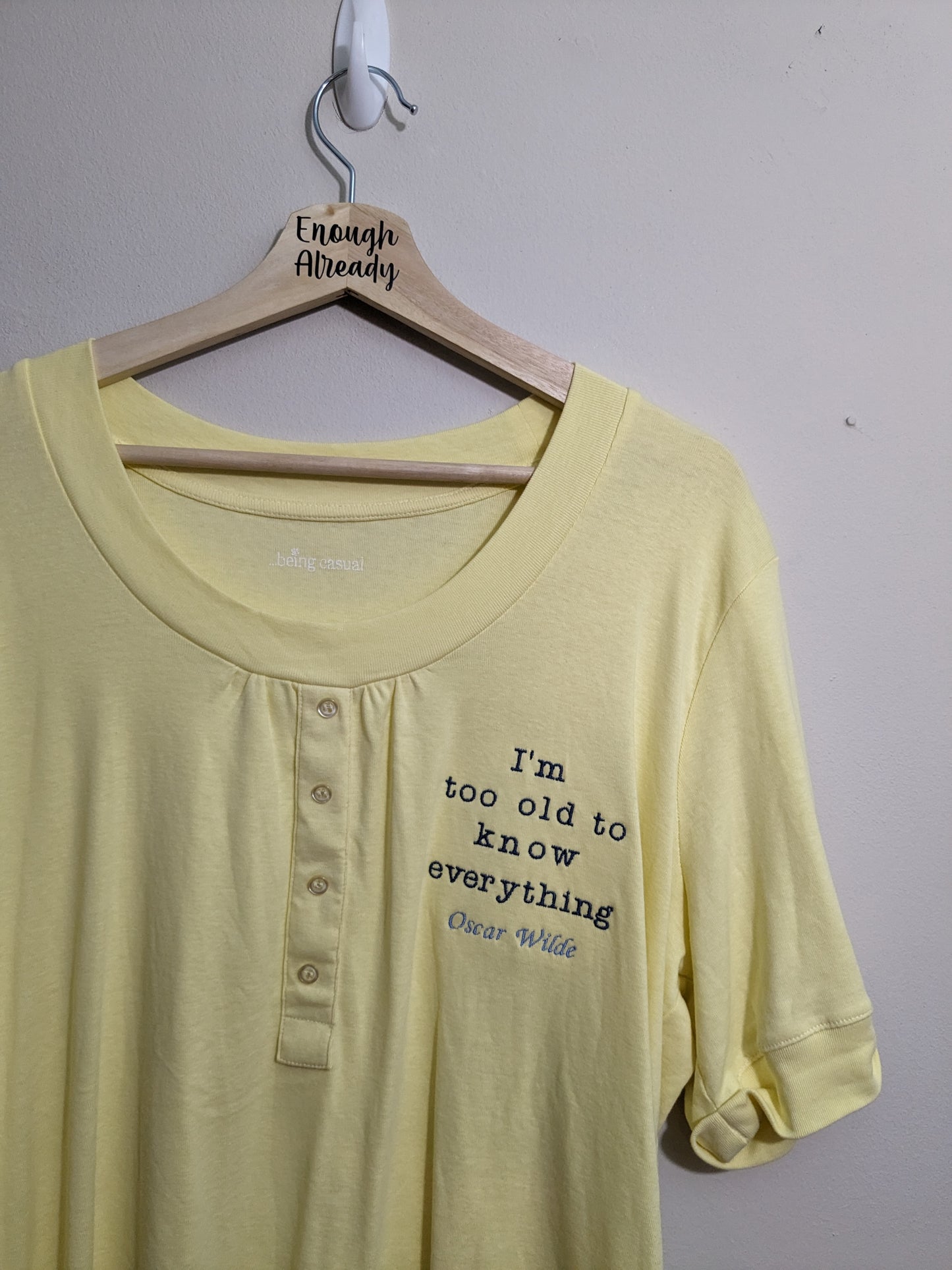 Size 20/22 Reworked Loungewear Set - Lemon Yellow & Navy - Embroidered Oscar Wilde Bookish Quote