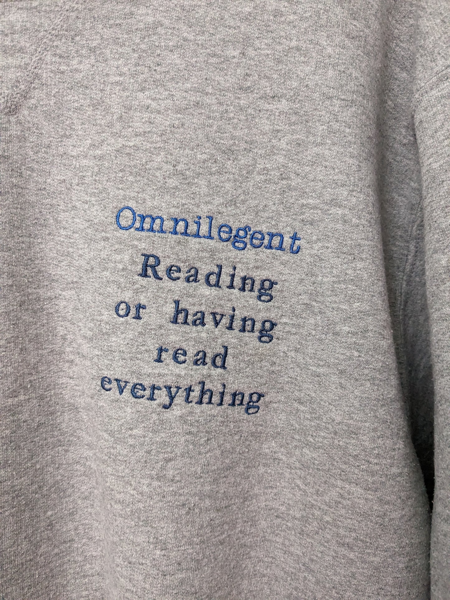 Size Large Upcycled Loungewear Set / Sweatshirt and Joggers - Embroidered Omniligent Bookish Definition