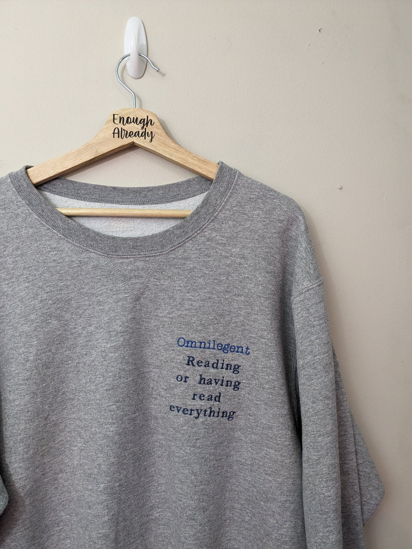 Size Large Upcycled Loungewear Set / Sweatshirt and Joggers - Embroidered Omniligent Bookish Definition