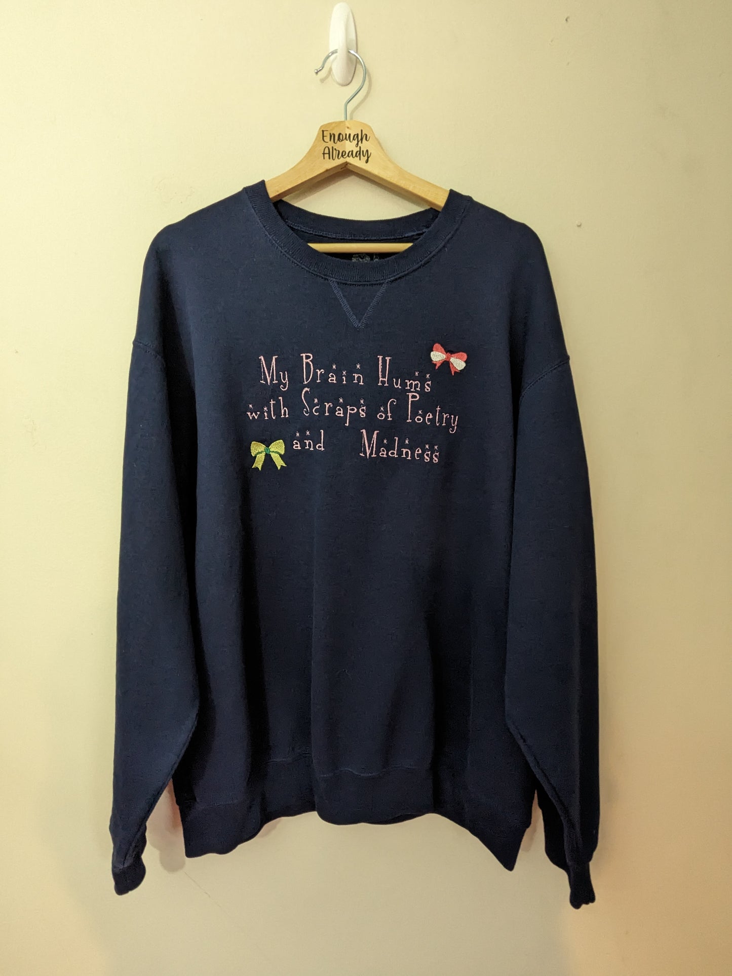 Size XL Navy Virginia Woolf Reworked Classic Crew Neck Sweatshirt - Bow and Quote Detail