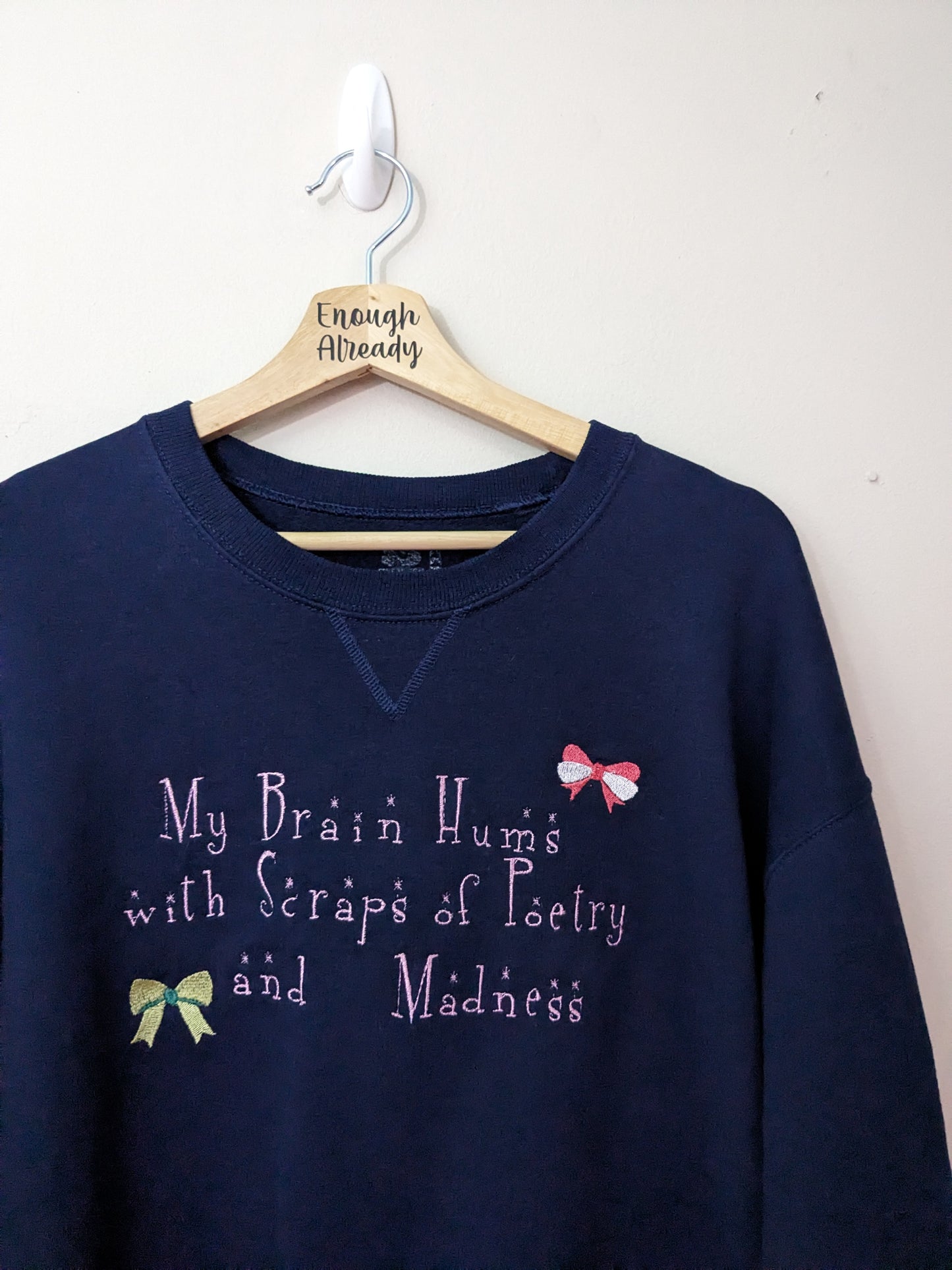 Size XL Navy Virginia Woolf Reworked Classic Crew Neck Sweatshirt - Bow and Quote Detail