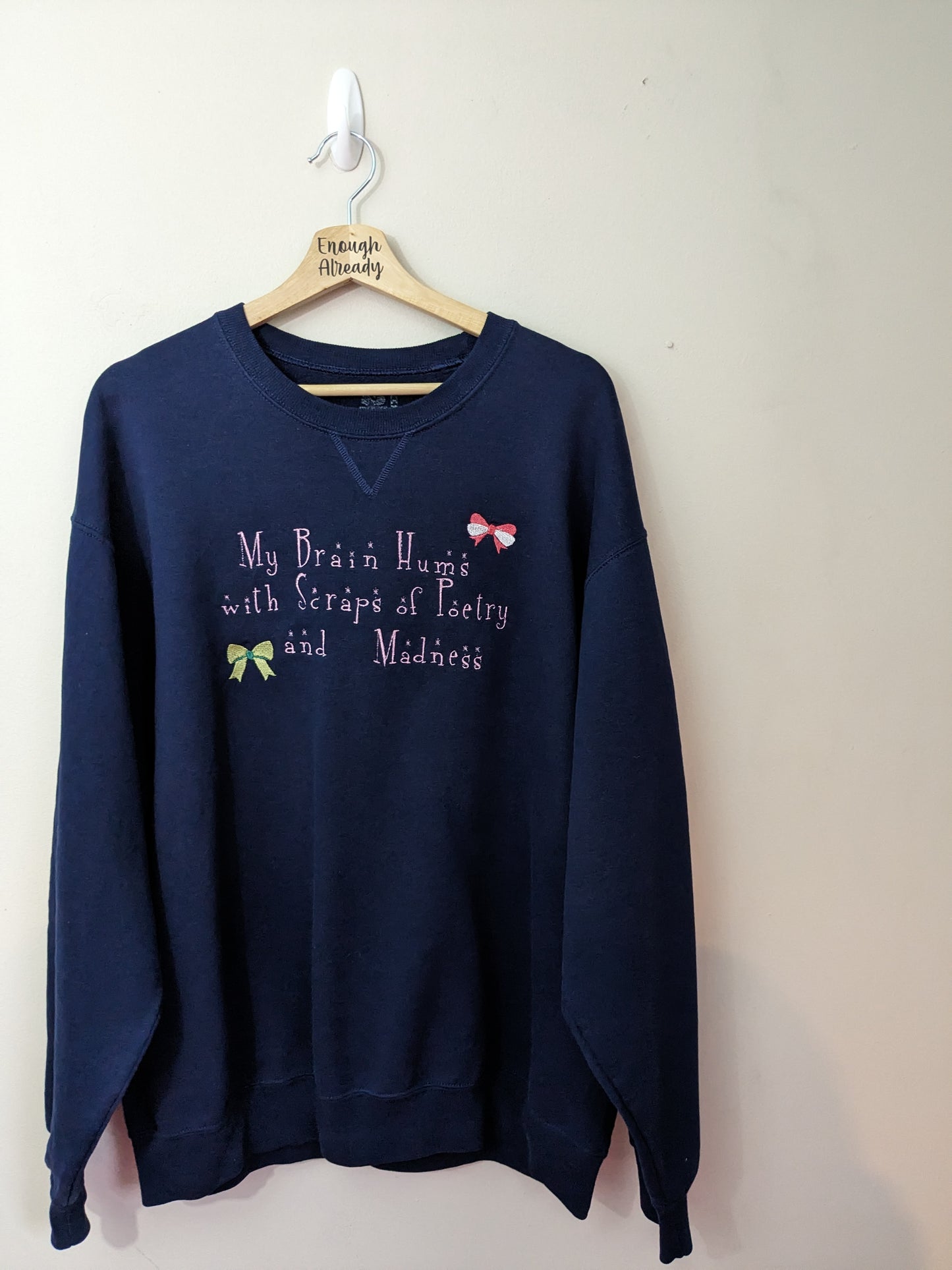 Size XL Navy Virginia Woolf Reworked Classic Crew Neck Sweatshirt - Bow and Quote Detail