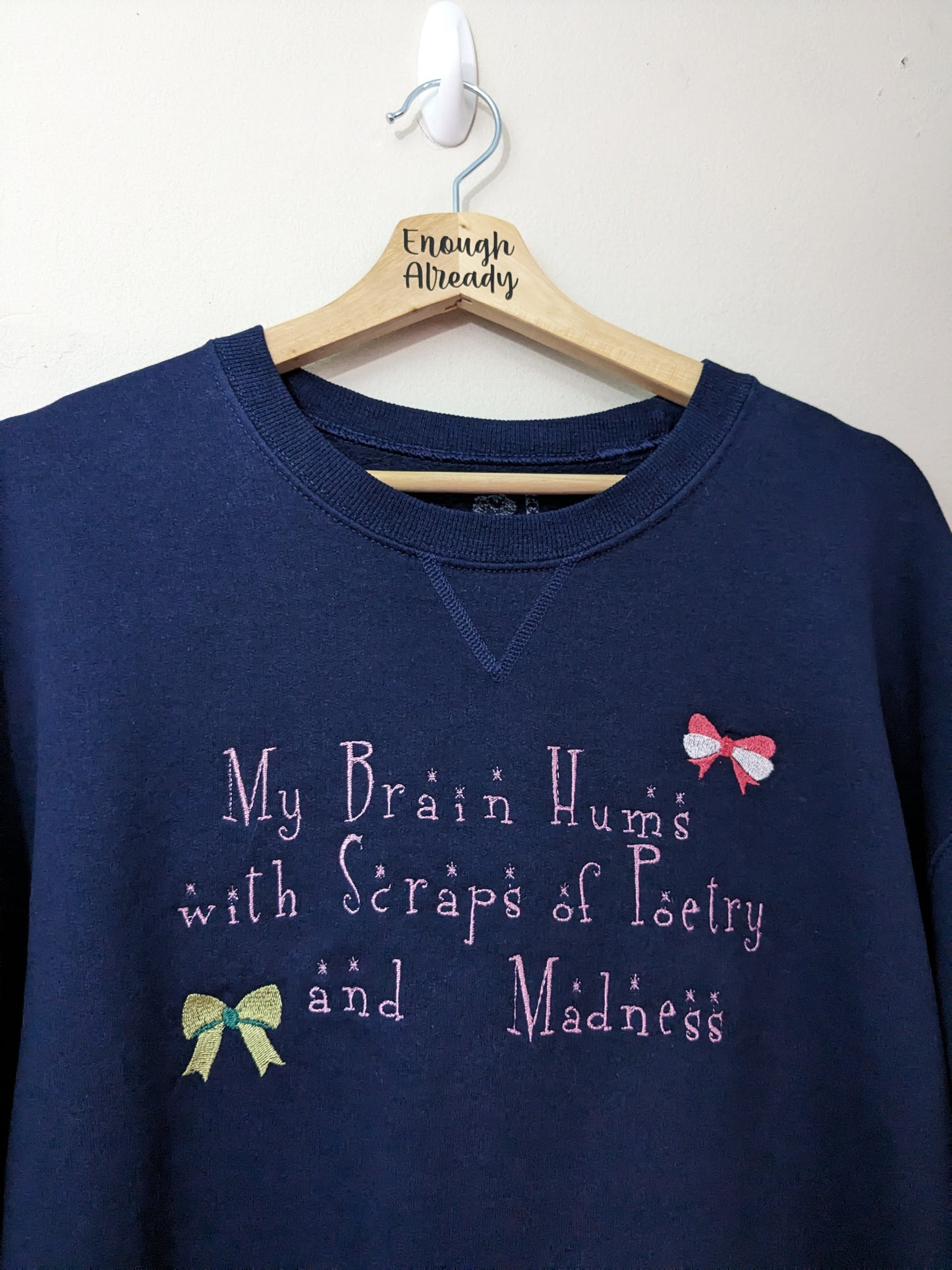 Size XL Navy Virginia Woolf Reworked Classic Crew Neck Sweatshirt - Bow and Quote Detail