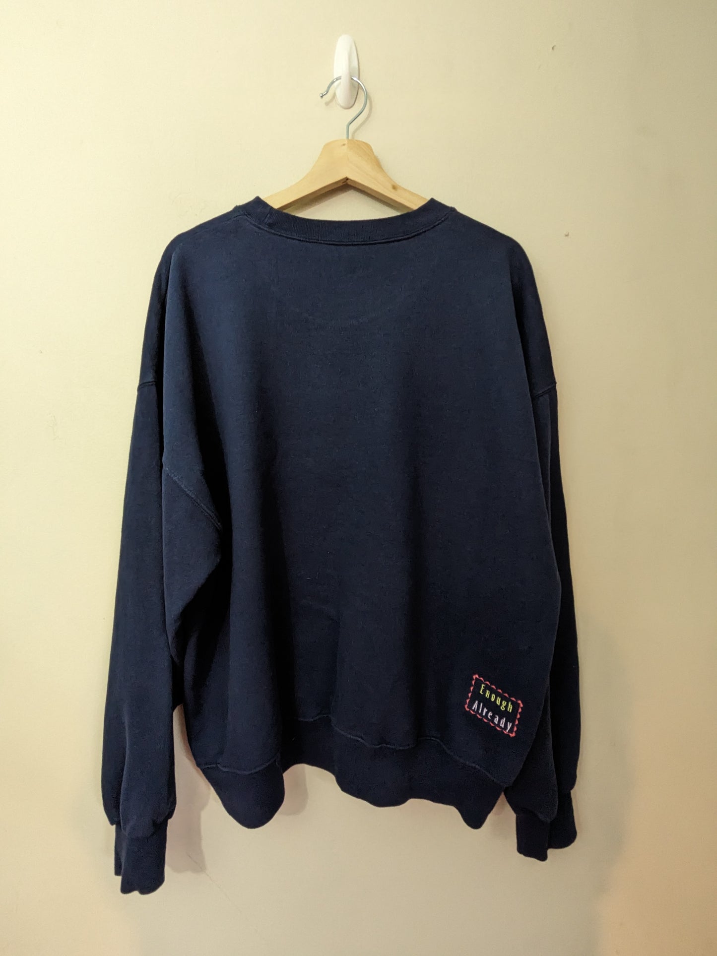 Size XL Classic Navy Sweatshirt - Embroidered Pastel 'Scatter Joy' by Ralph Waldo Emerson - Happy Reworked Clothing