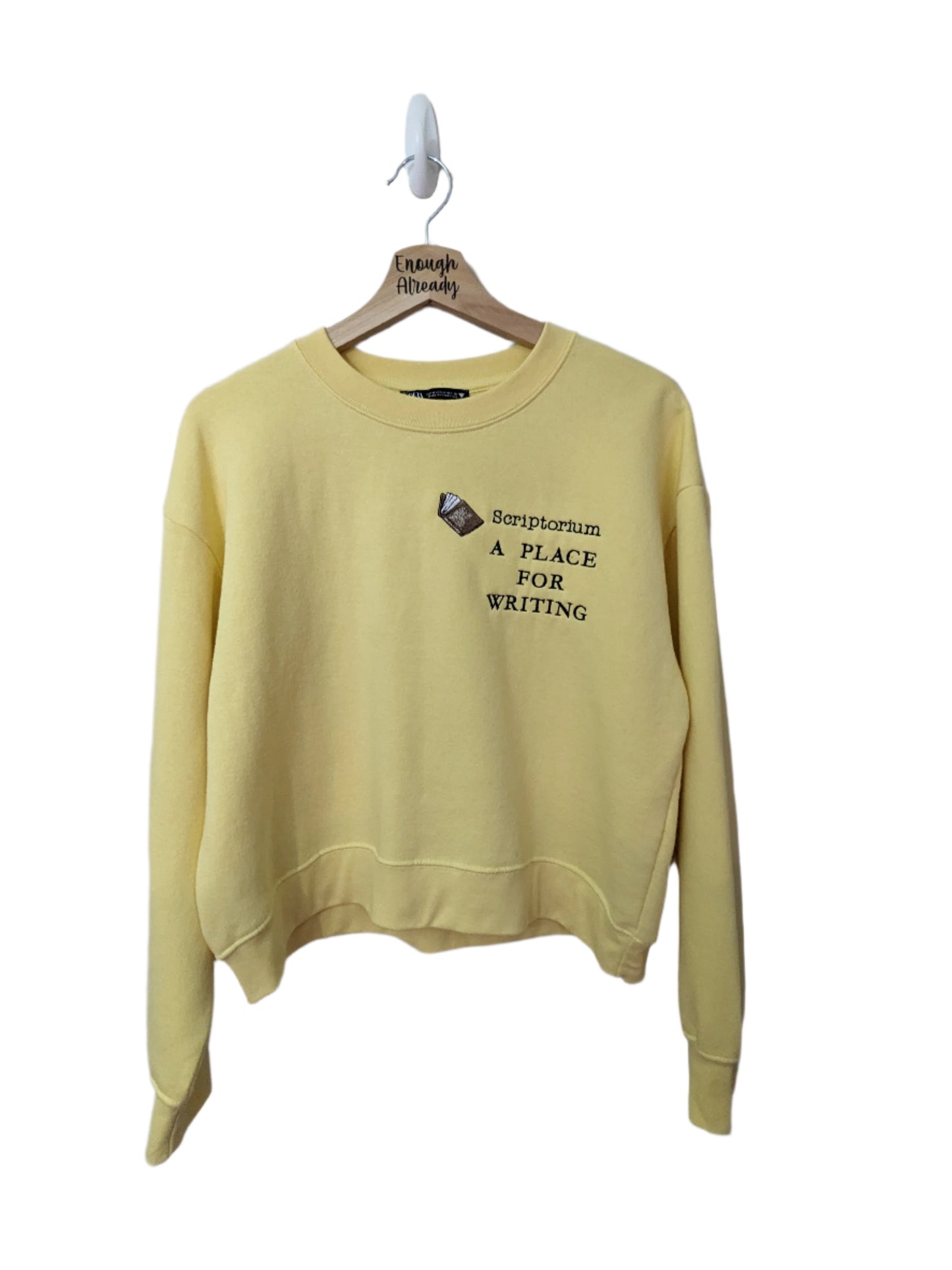 Size Medium - Yellow Cropped Sweatshirt - Bookish Embroidery Design - 'Scriptorium' Dictionary Definition