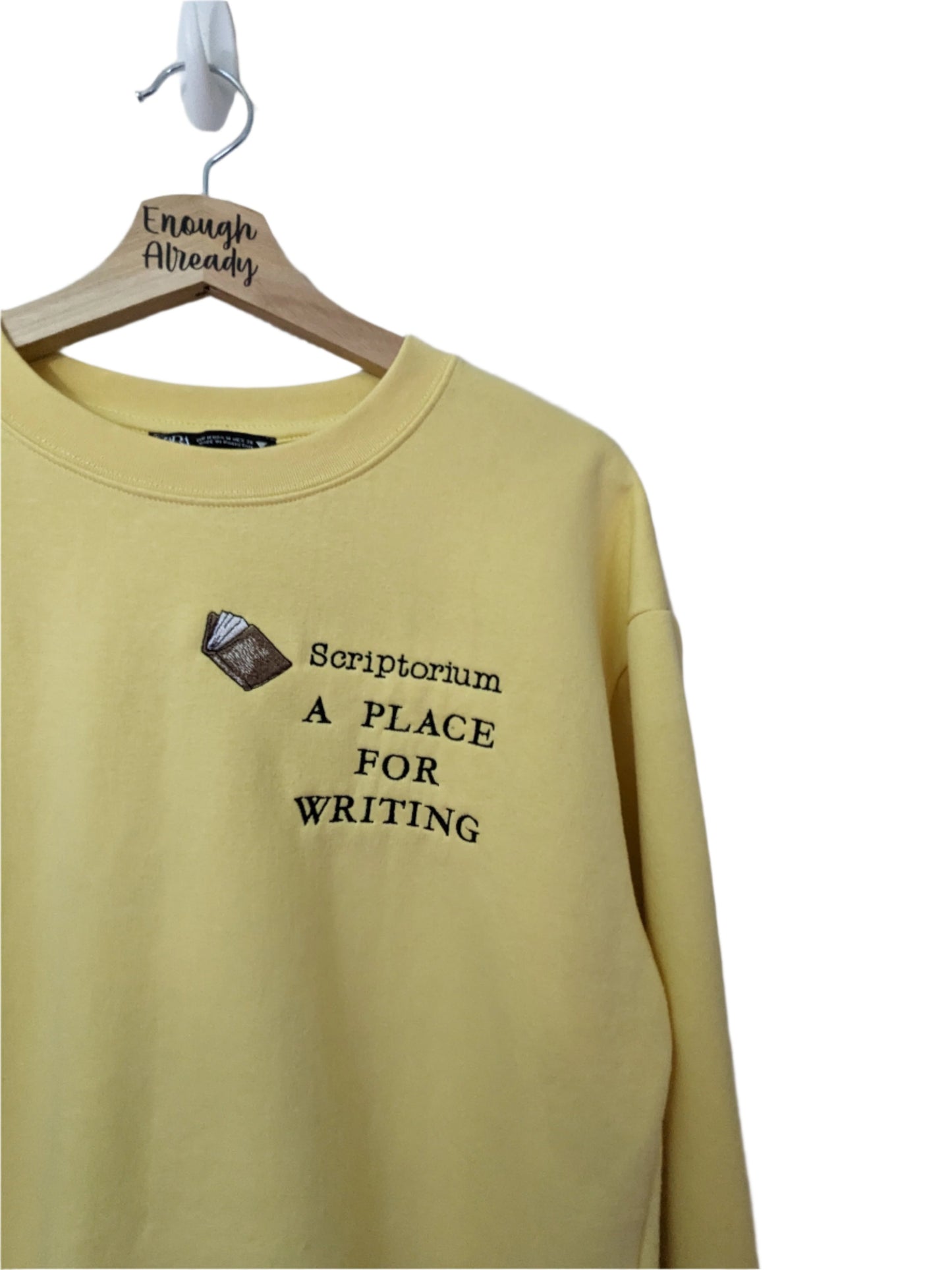 Size Medium - Yellow Cropped Sweatshirt - Bookish Embroidery Design - 'Scriptorium' Dictionary Definition