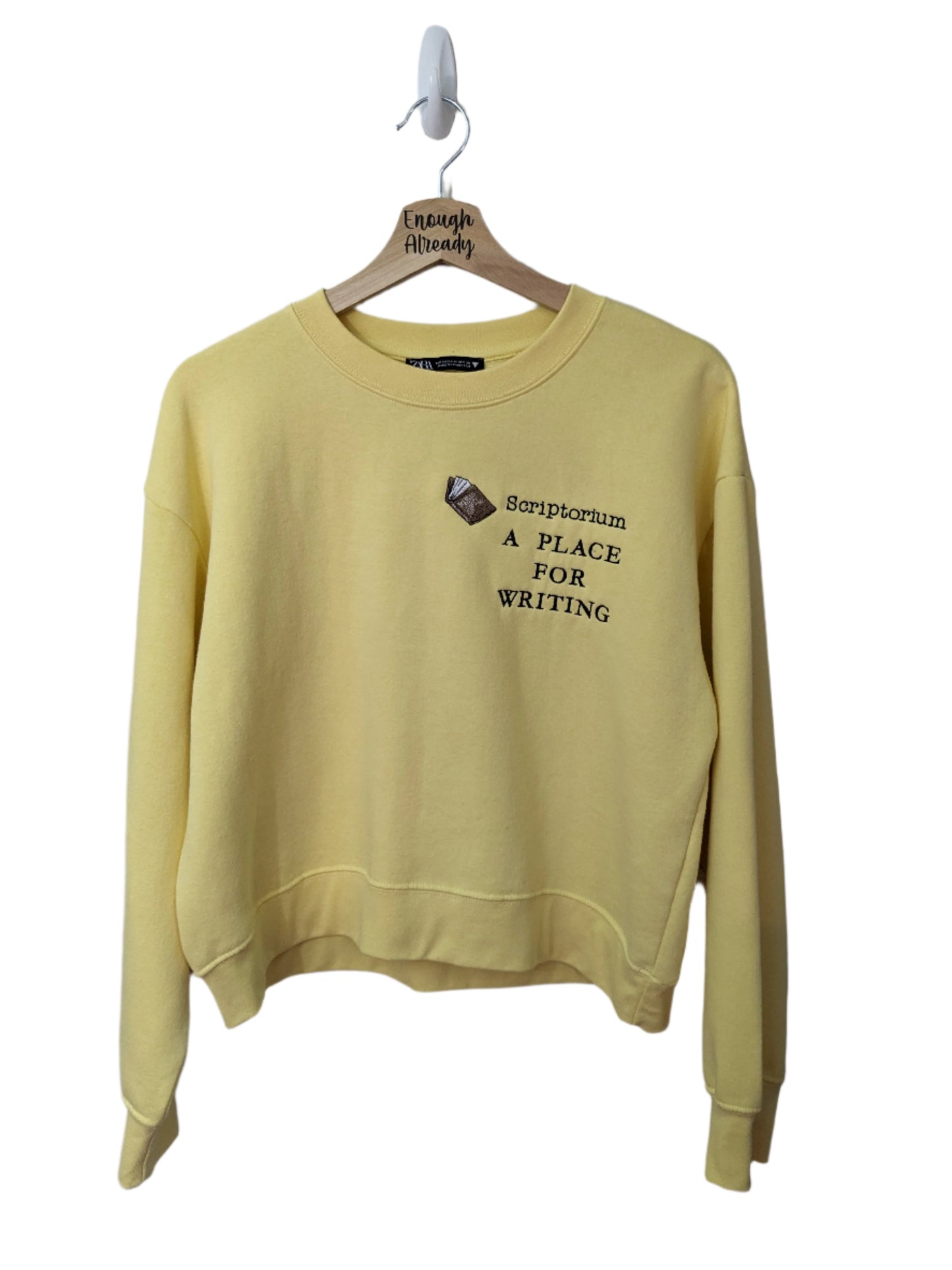 Size Medium - Yellow Cropped Sweatshirt - Bookish Embroidery Design - 'Scriptorium' Dictionary Definition