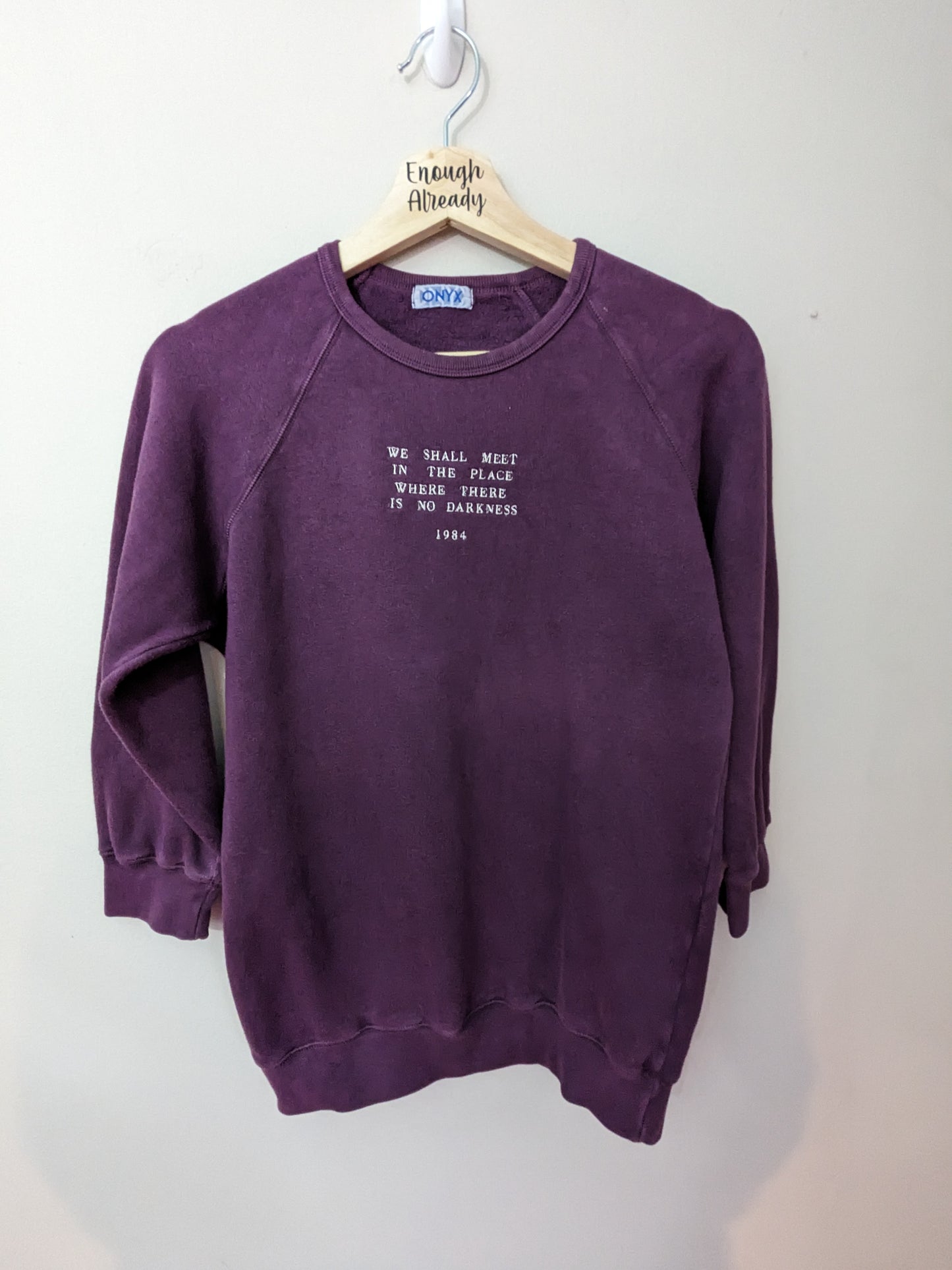 Size Teen Large (But Would Fit Size 4-6) Purple Reworked Sweatshirt - Minimalist Embroidered George Orwell 1984 Design