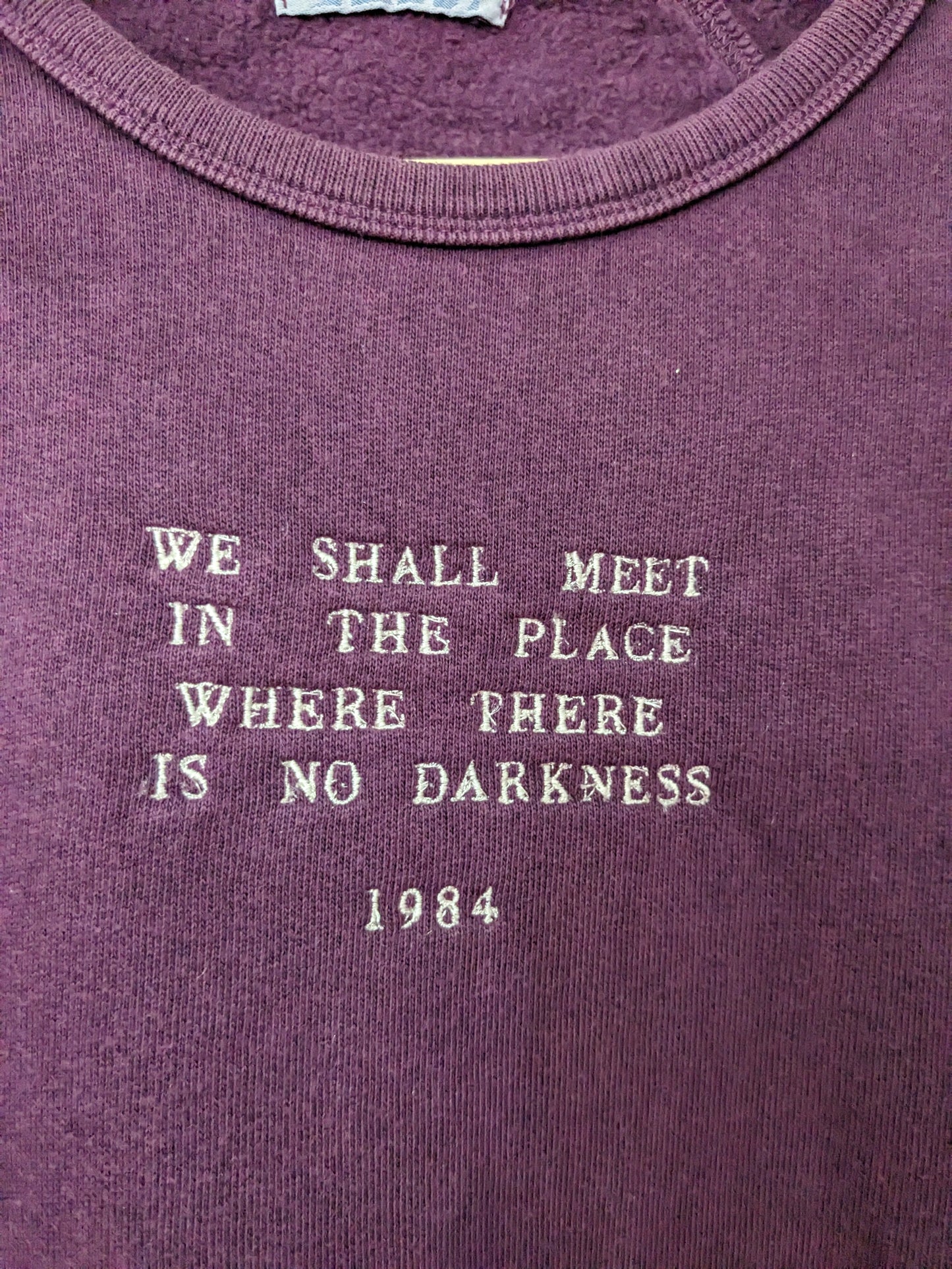 Size Teen Large (But Would Fit Size 4-6) Purple Reworked Sweatshirt - Minimalist Embroidered George Orwell 1984 Design