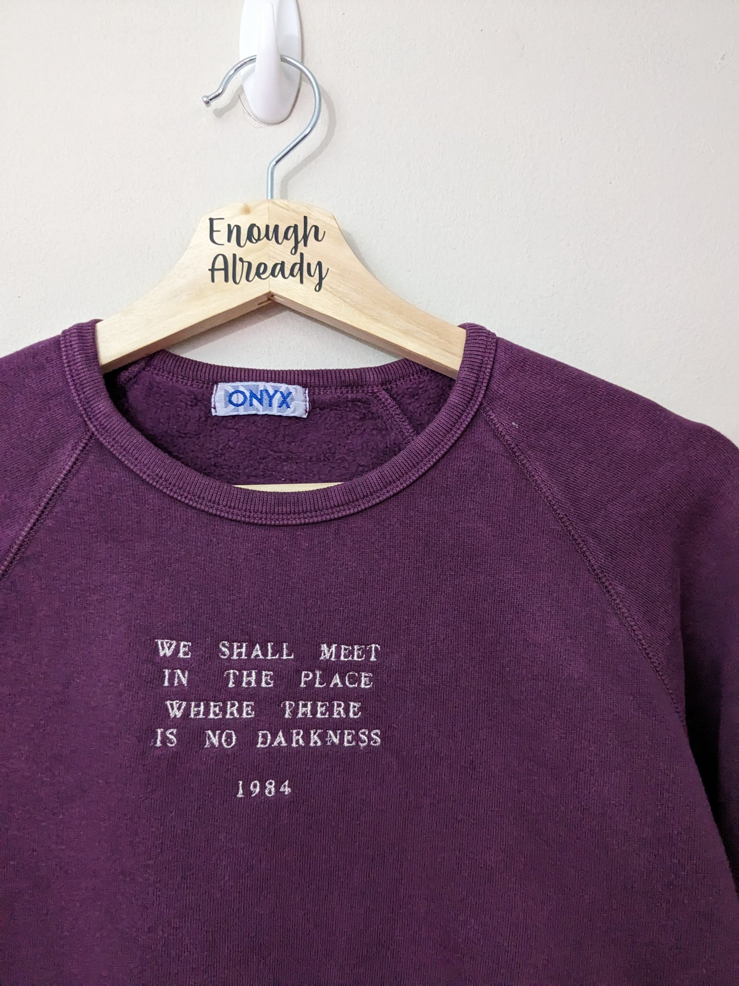 Size Teen Large (But Would Fit Size 4-6) Purple Reworked Sweatshirt - Minimalist Embroidered George Orwell 1984 Design