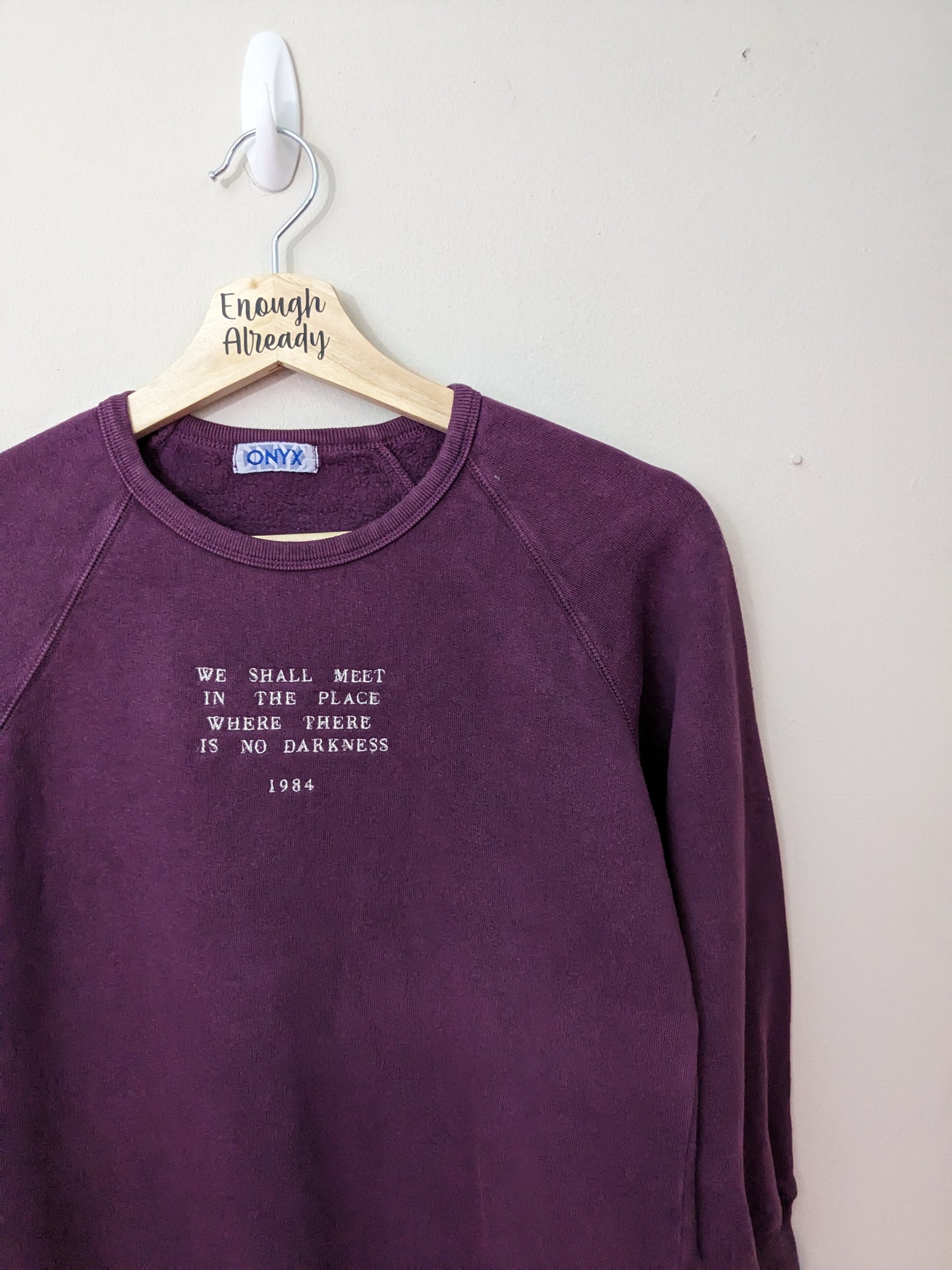 Size Teen Large (But Would Fit Size 4-6) Purple Reworked Sweatshirt - Minimalist Embroidered George Orwell 1984 Design