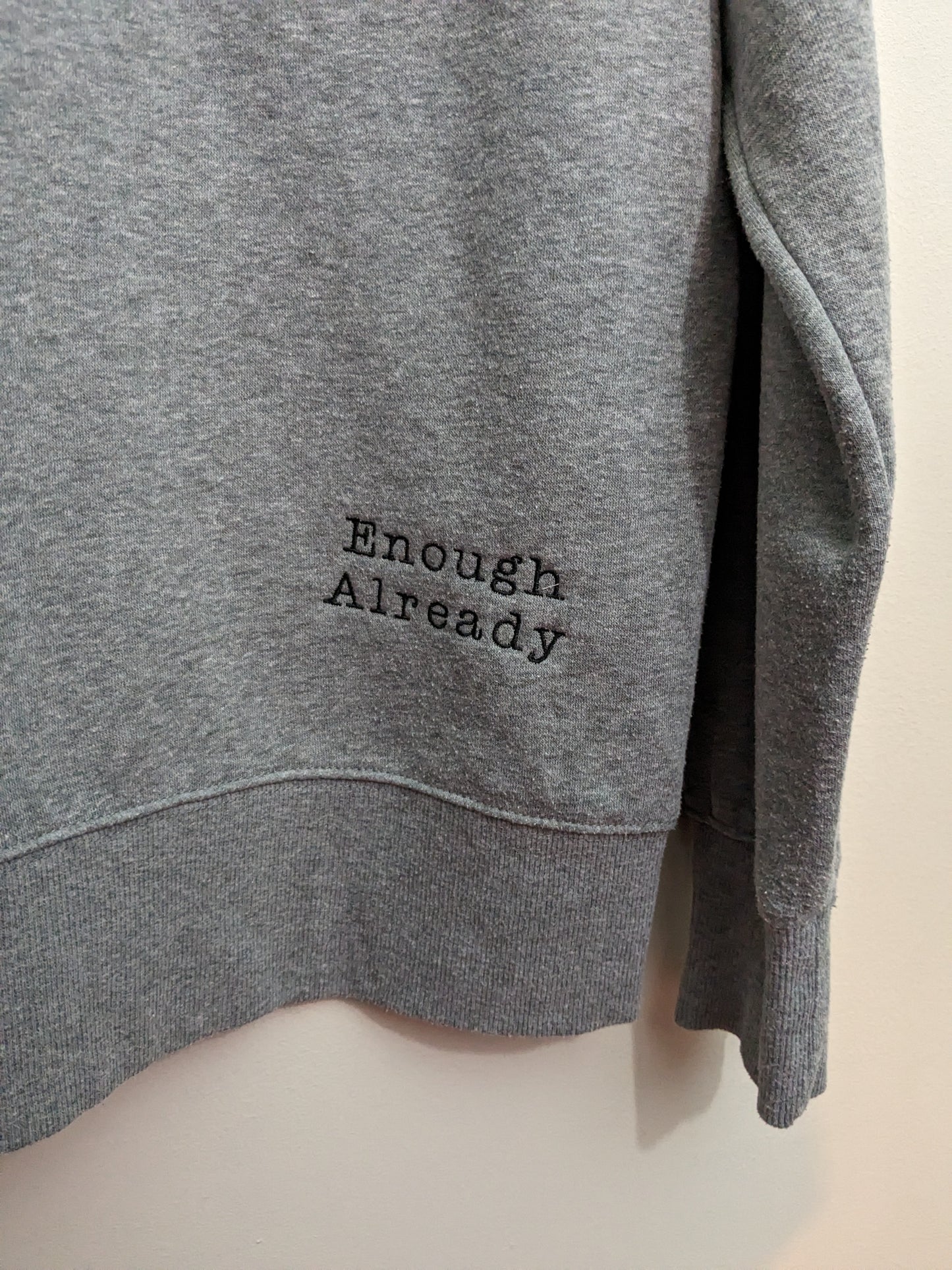 Medium Grey Upcycled Crew Neck Sweatshirt - Embroidered William Shakespeare Bookish Hamlet Quote - Skull Illustration