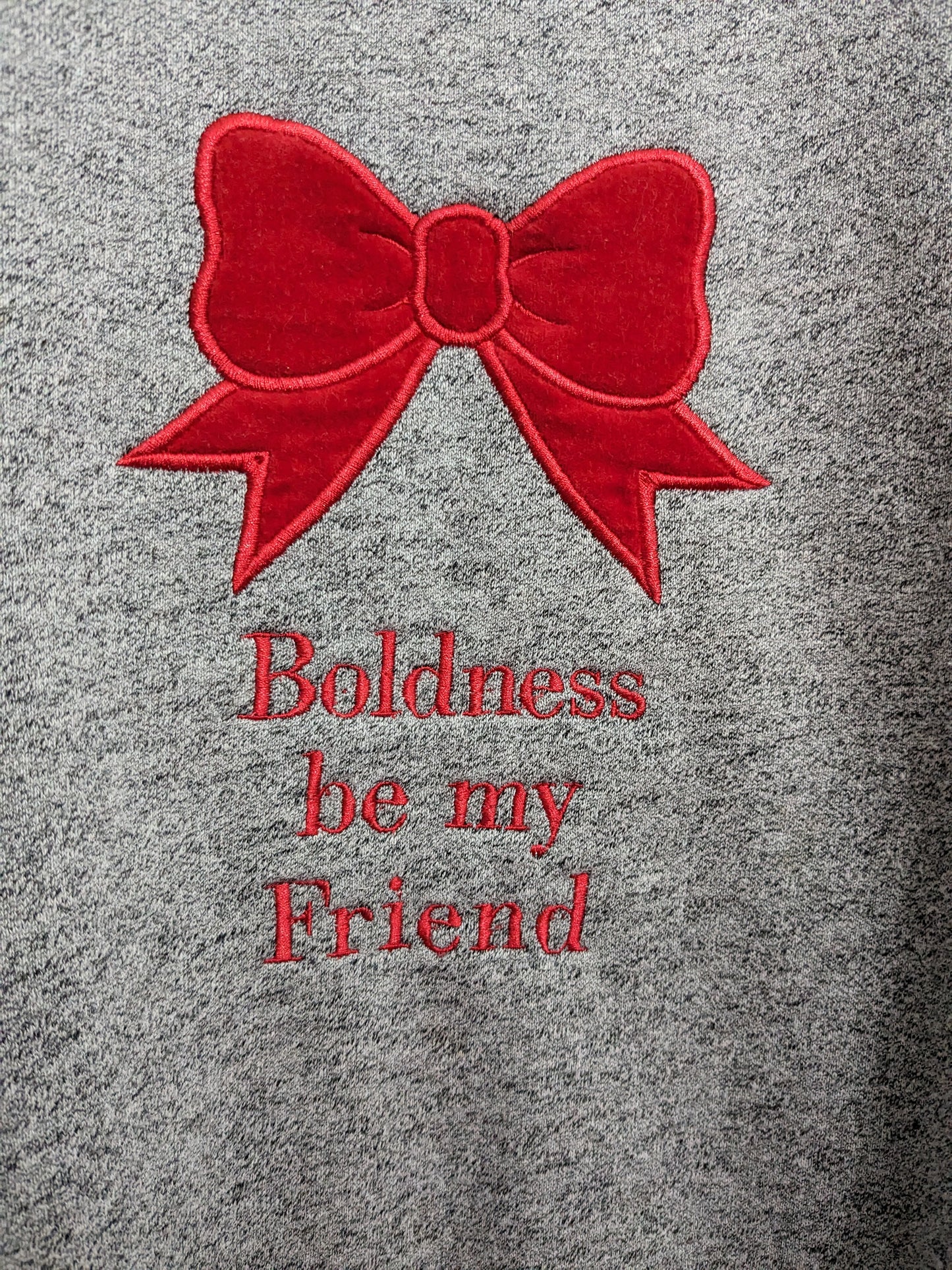 XL Grey Sweatshirt - Upcycled by Us - Embroidered With Shakespeare Quote and Big Bow Design