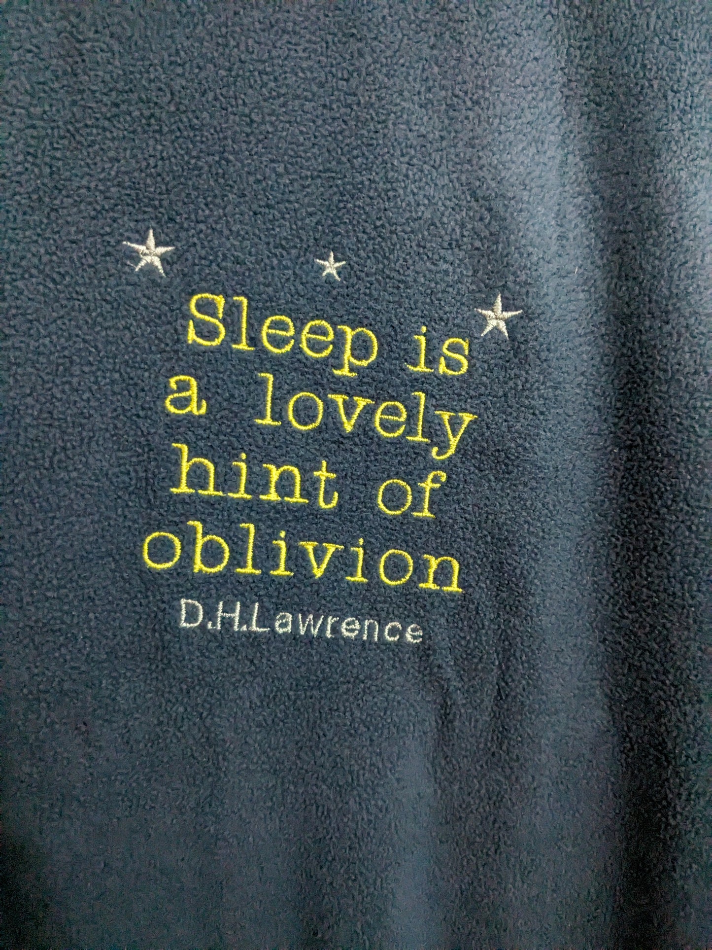 Size Medium Navy Embroidered Reworked Fleece Loungewear and Jogger 2 Piece Set - D. H. Lawrence Oblivion Bookish Quote