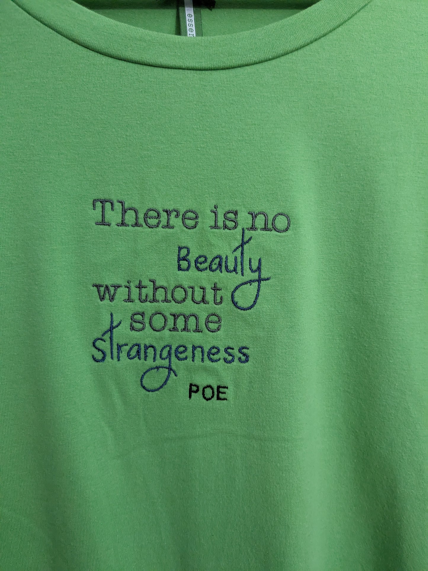 Size 12 -14 Green and Navy Striped Pyjama / Loungewear Set - Embroidered Edgar Allan Poe Bookish Quote