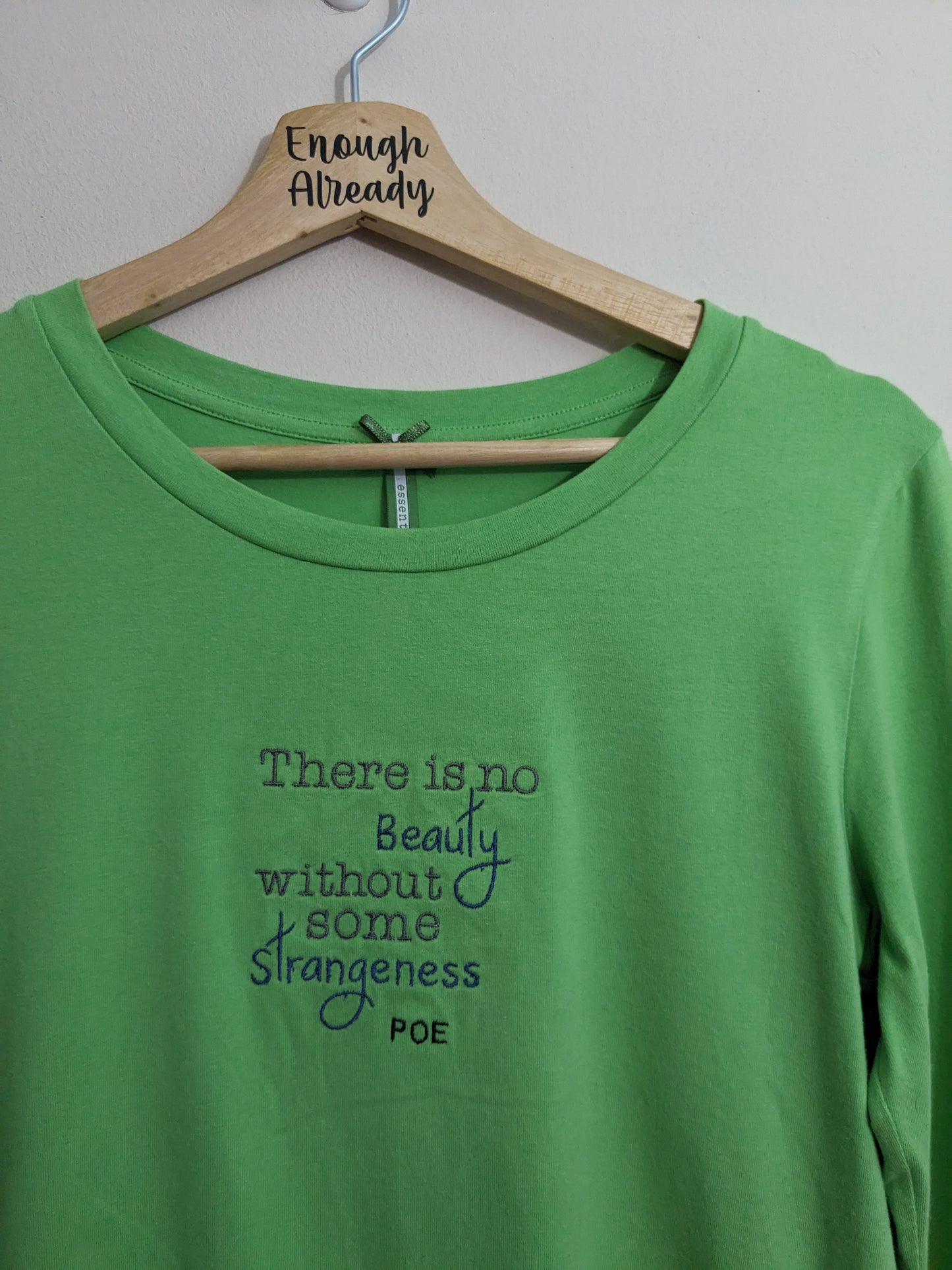 Size 12 -14 Green and Navy Striped Pyjama / Loungewear Set - Embroidered Edgar Allan Poe Bookish Quote