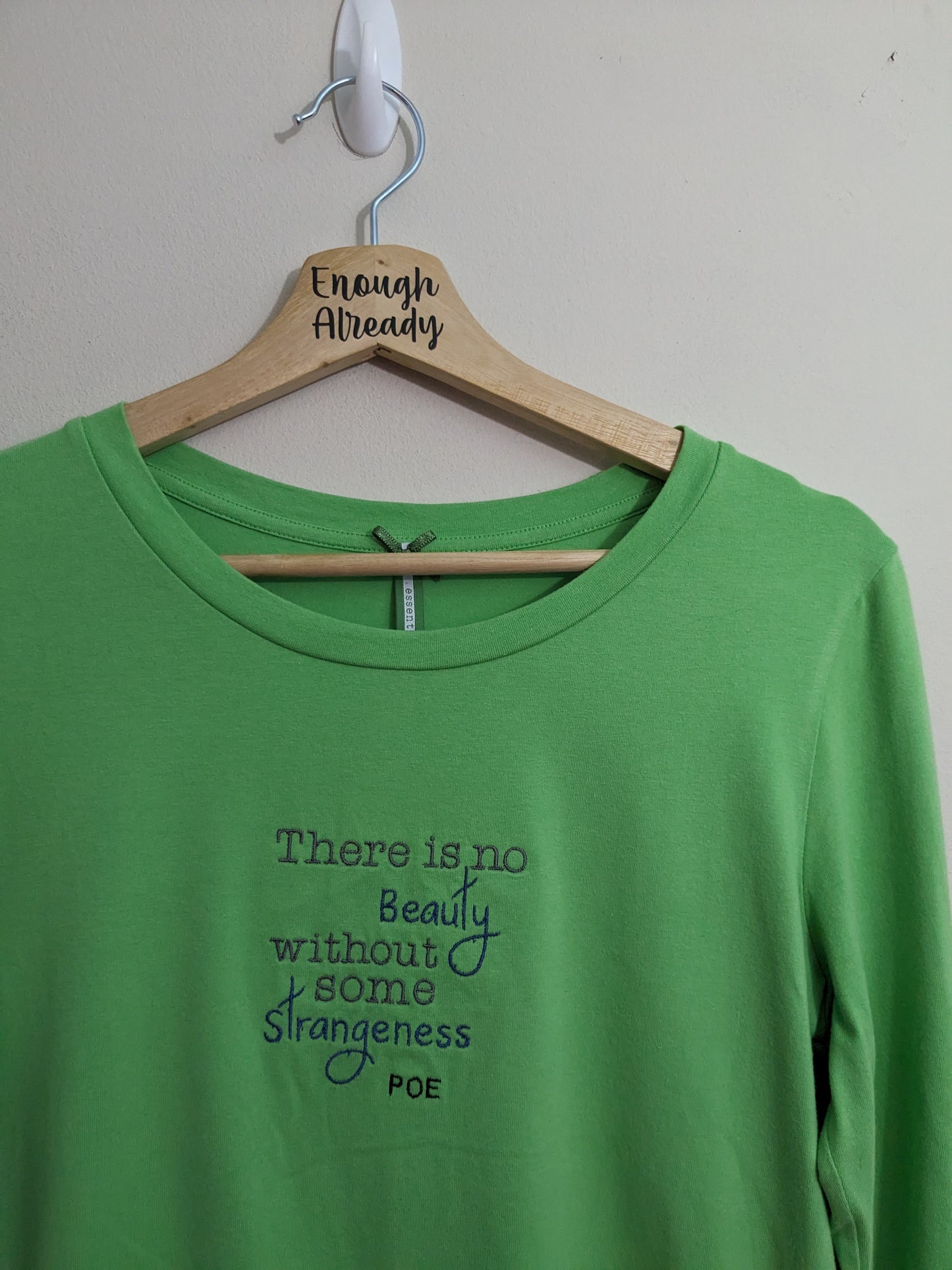 Size 12 -14 Green and Navy Striped Pyjama / Loungewear Set - Embroidered Edgar Allan Poe Bookish Quote