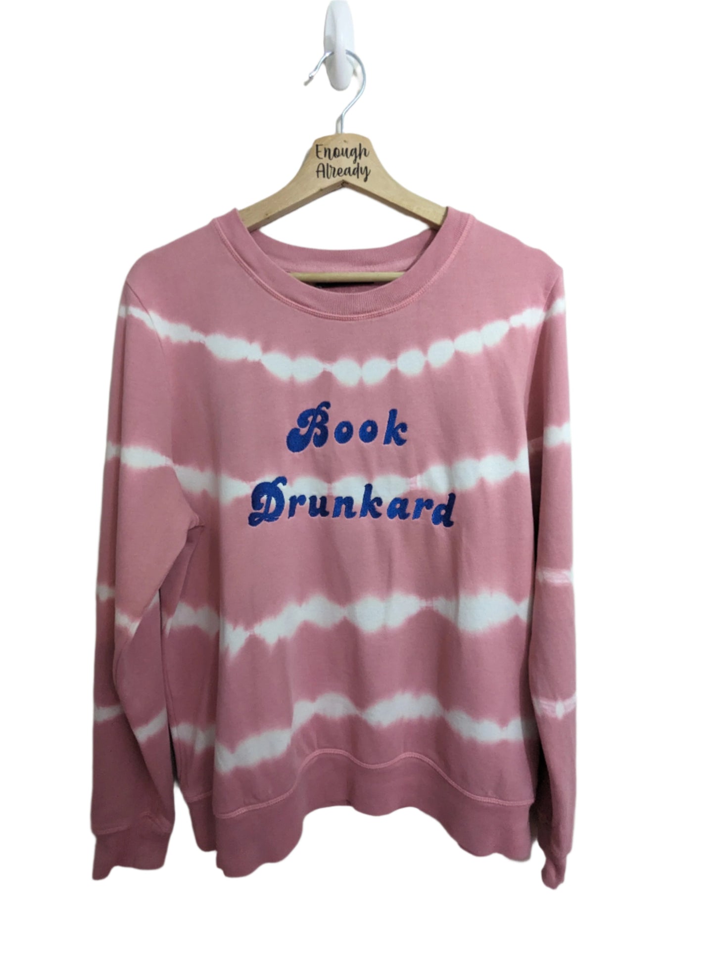 Size 14 Upcycled Pink Tie-Dye Sweatshirt - Embroidered Groovy 70s Font - Book Drunkard Anne of Green Gables Design