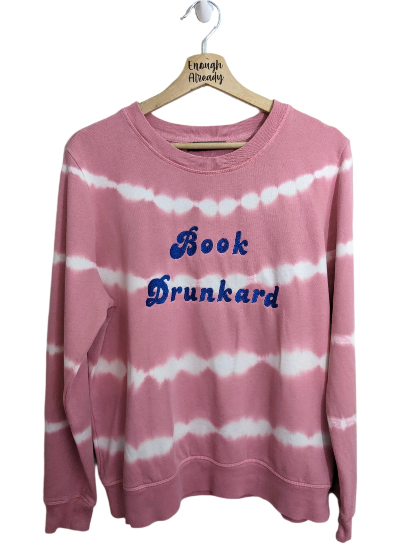 Size 14 Upcycled Pink Tie-Dye Sweatshirt - Embroidered Groovy 70s Font - Book Drunkard Anne of Green Gables Design