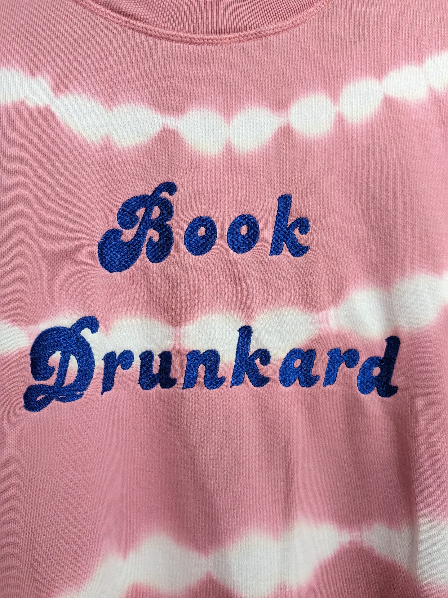 Size 14 Upcycled Pink Tie-Dye Sweatshirt - Embroidered Groovy 70s Font - Book Drunkard Anne of Green Gables Design