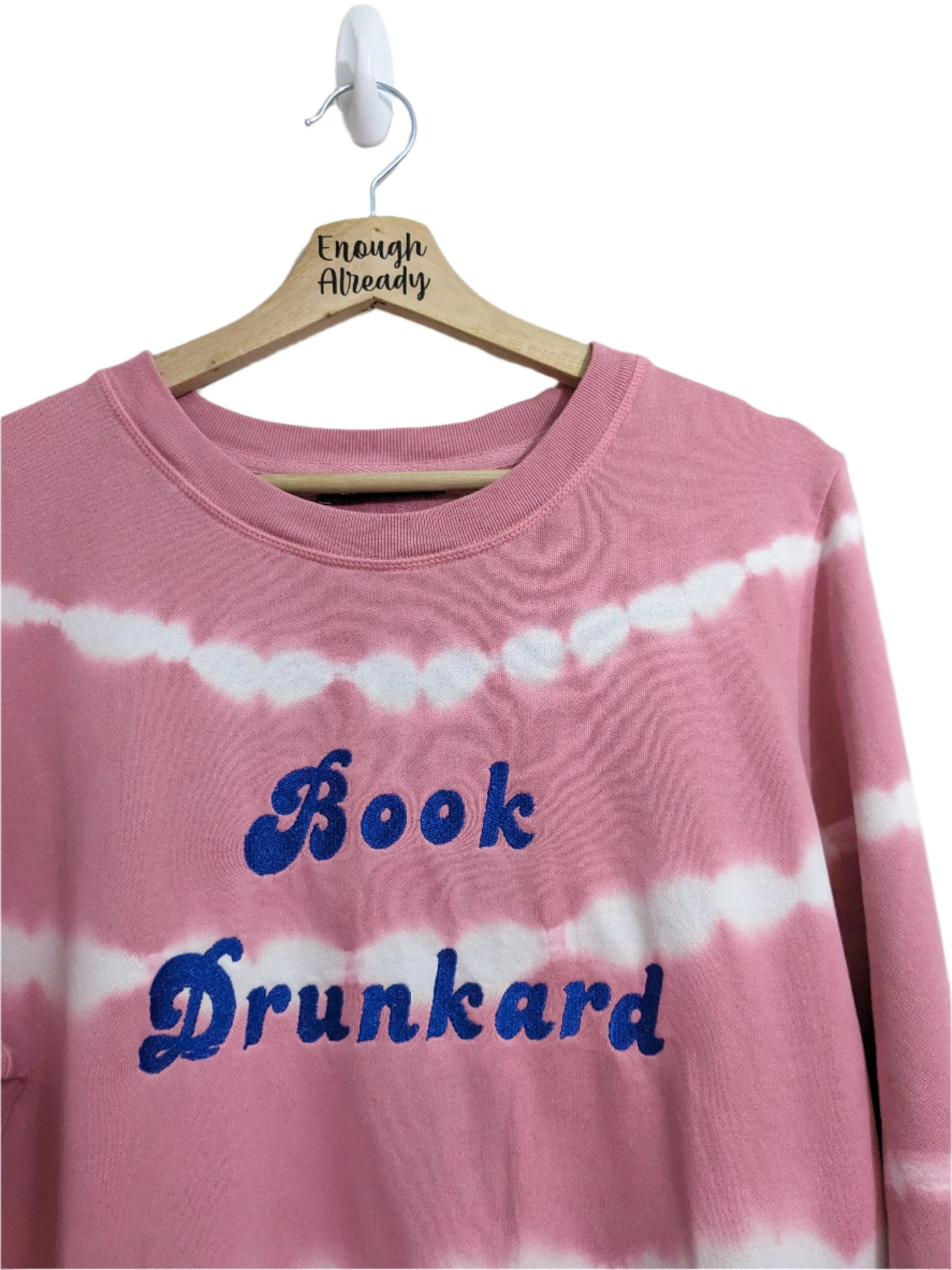 Size 14 Upcycled Pink Tie-Dye Sweatshirt - Embroidered Groovy 70s Font - Book Drunkard Anne of Green Gables Design